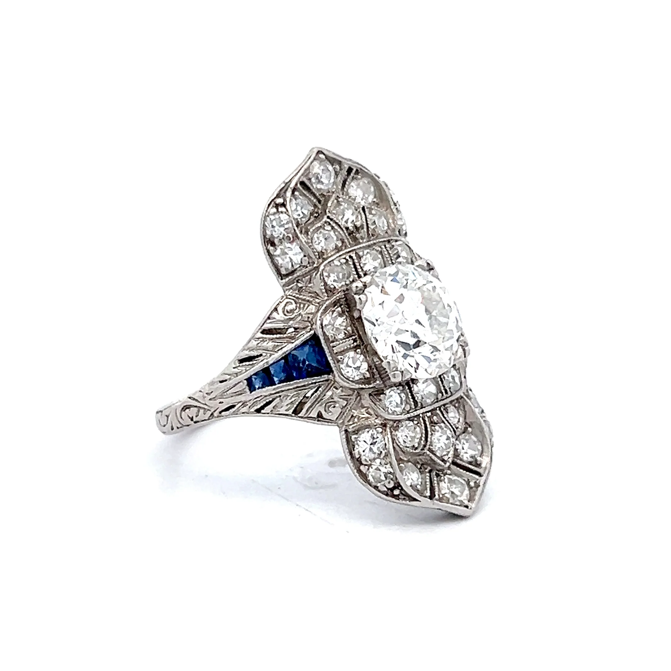 1.25 Antique Deco Diamond Dinner Ring in Platinum - Image 3