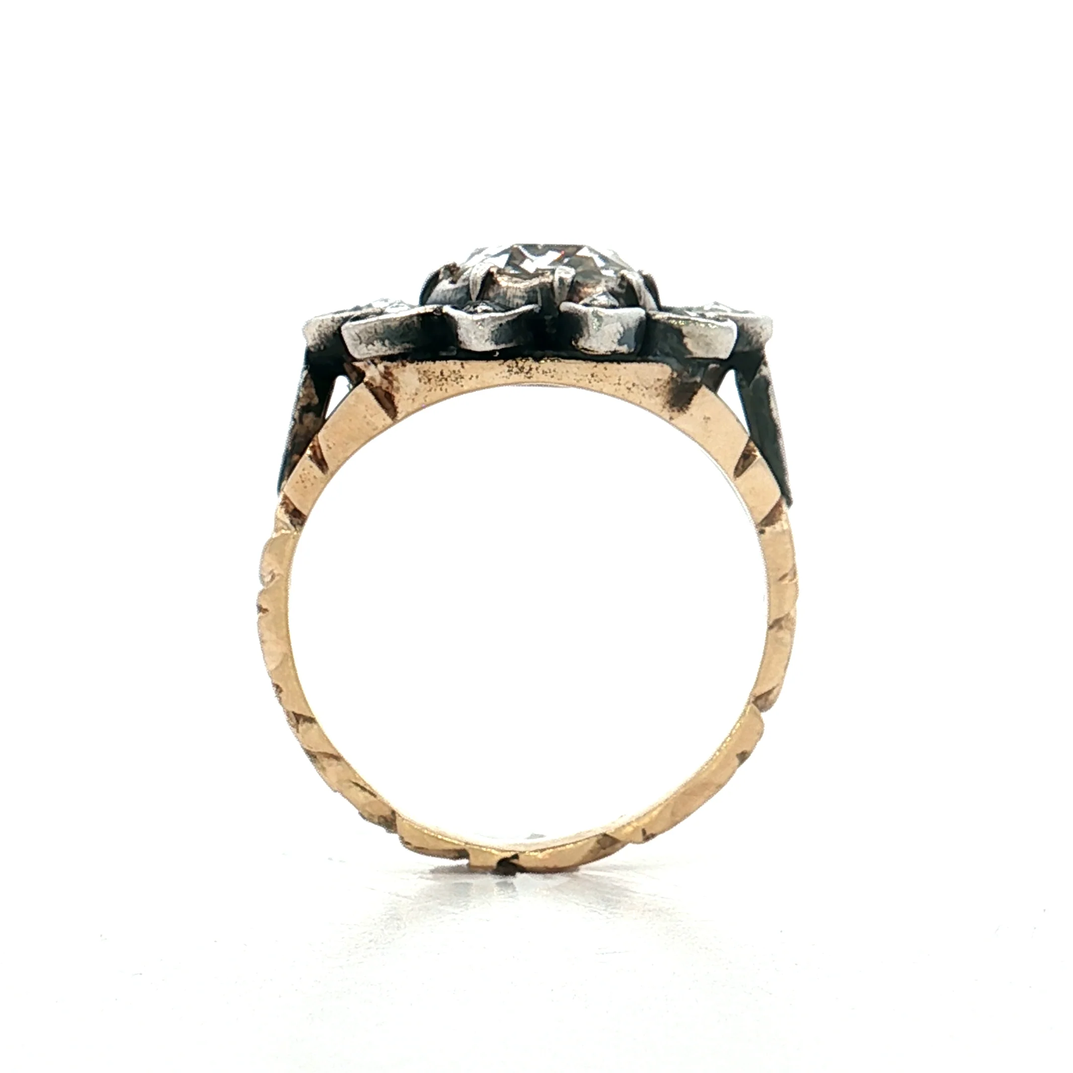 1.25 Antique Georgian Rose Cut Diamond Cocktail Ring 14k - Image 4
