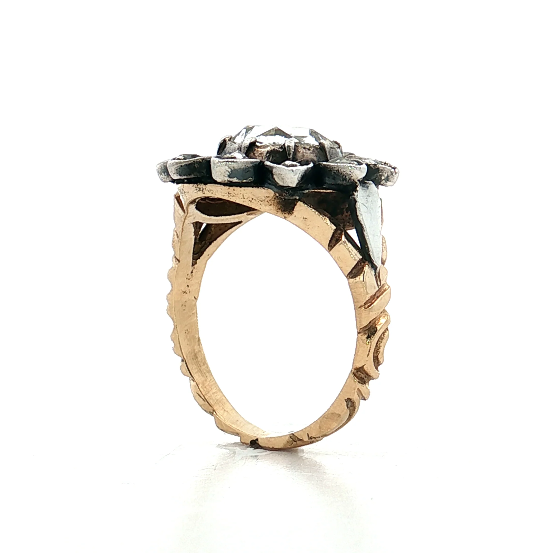 1.25 Antique Georgian Rose Cut Diamond Cocktail Ring 14k - Image 5