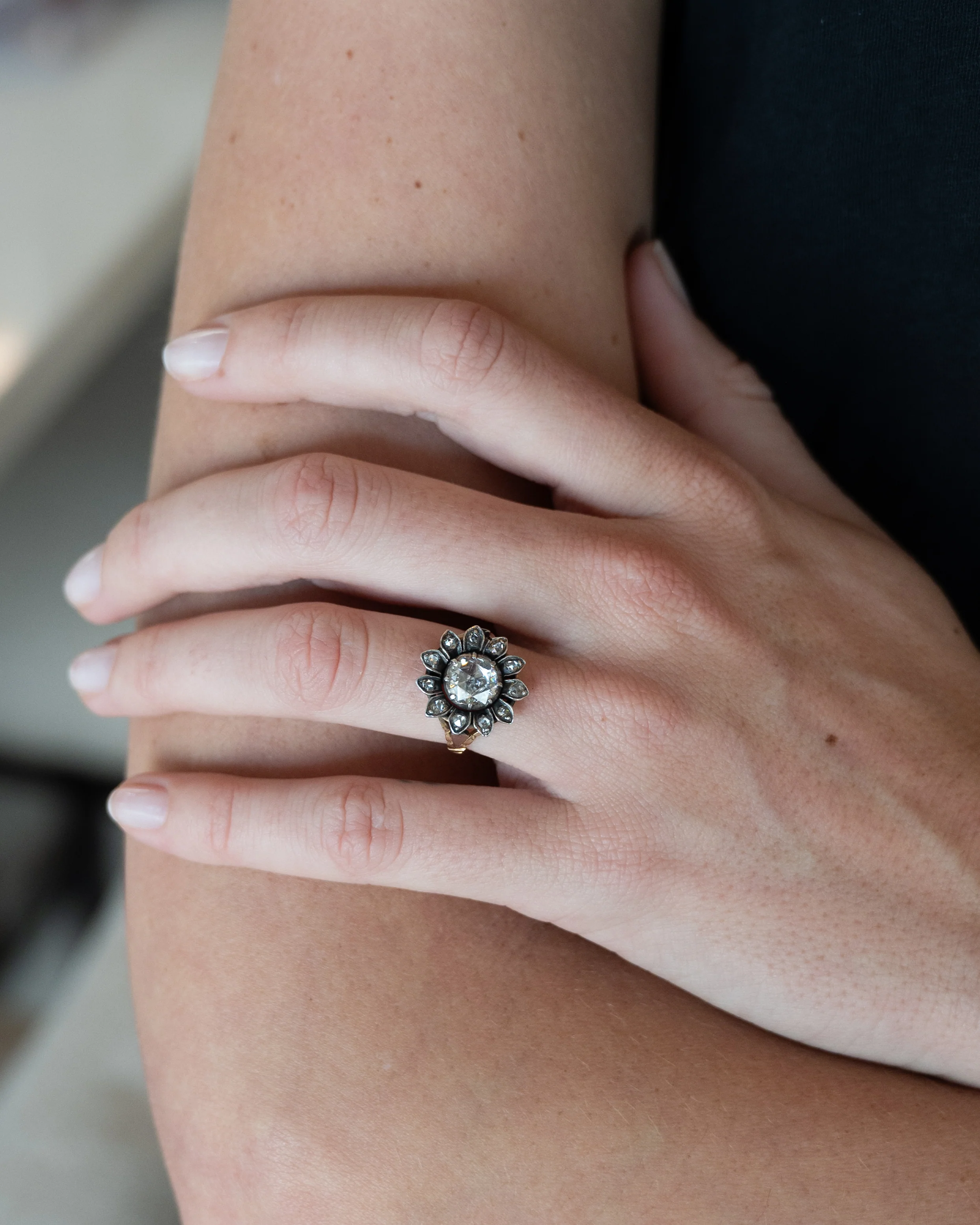 1.25 Antique Georgian Rose Cut Diamond Cocktail Ring 14k - Image 7
