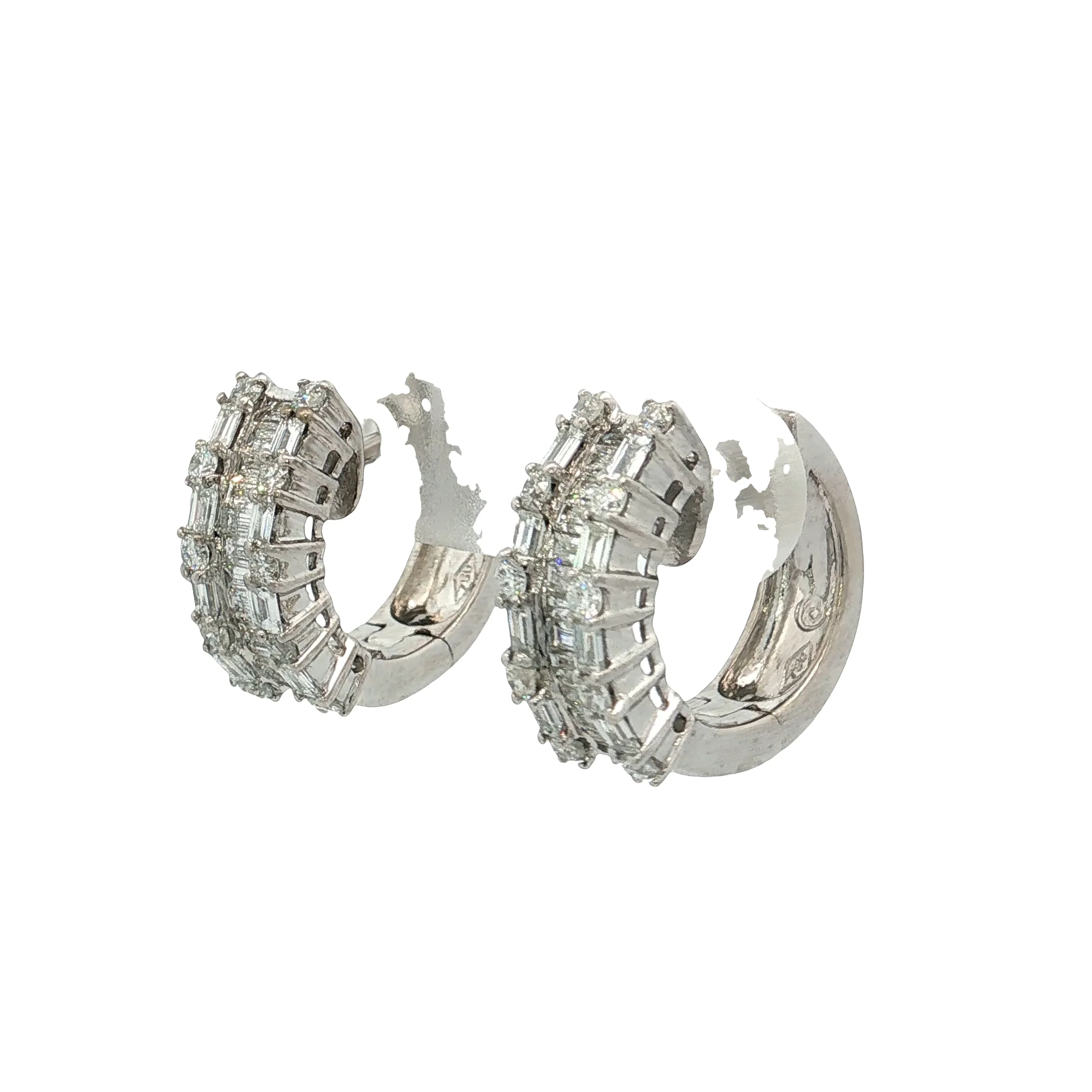 1.25 Diamond Baguette Huggie Hoop Earrings 18k - Image 2