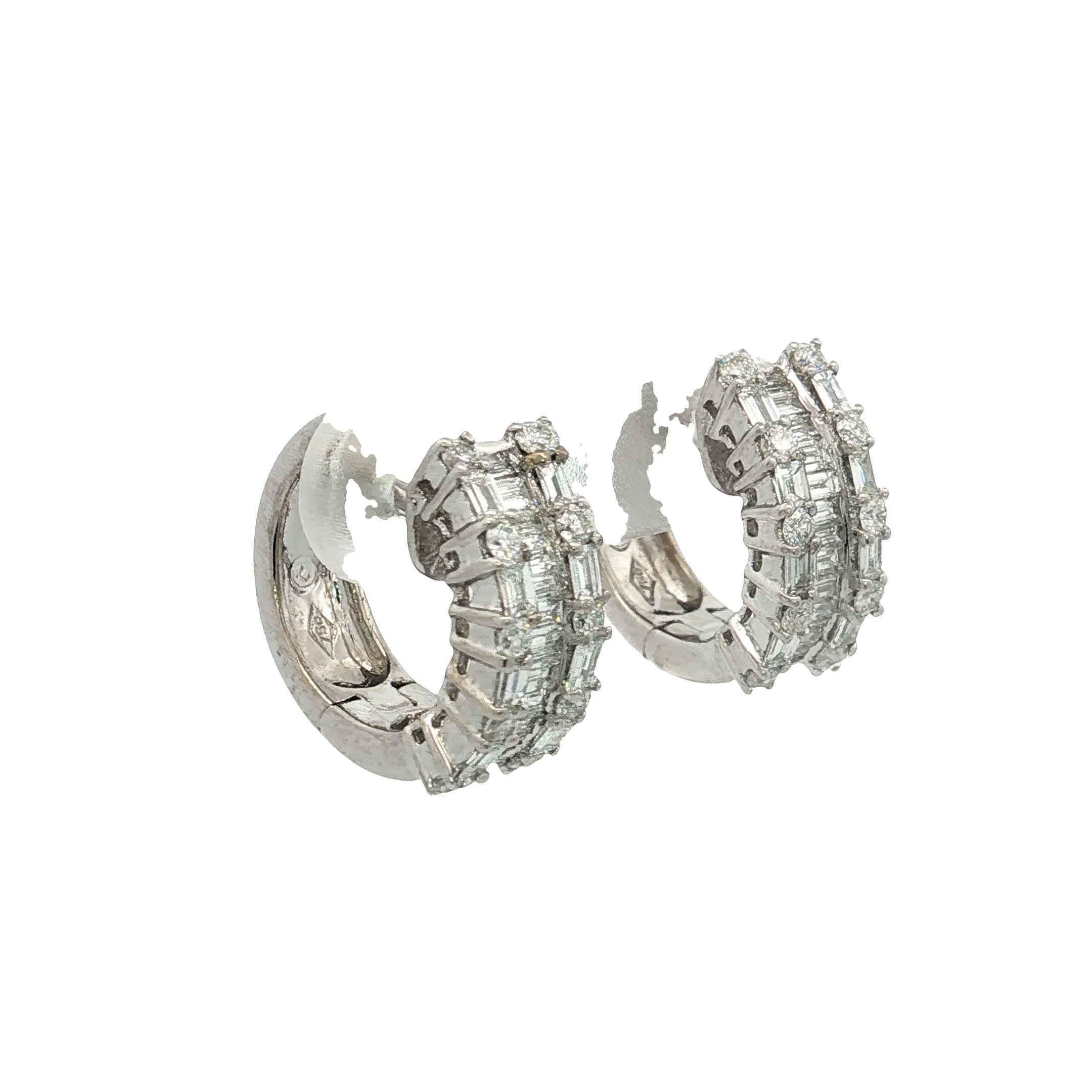 1.25 Diamond Baguette Huggie Hoop Earrings 18k - Image 3