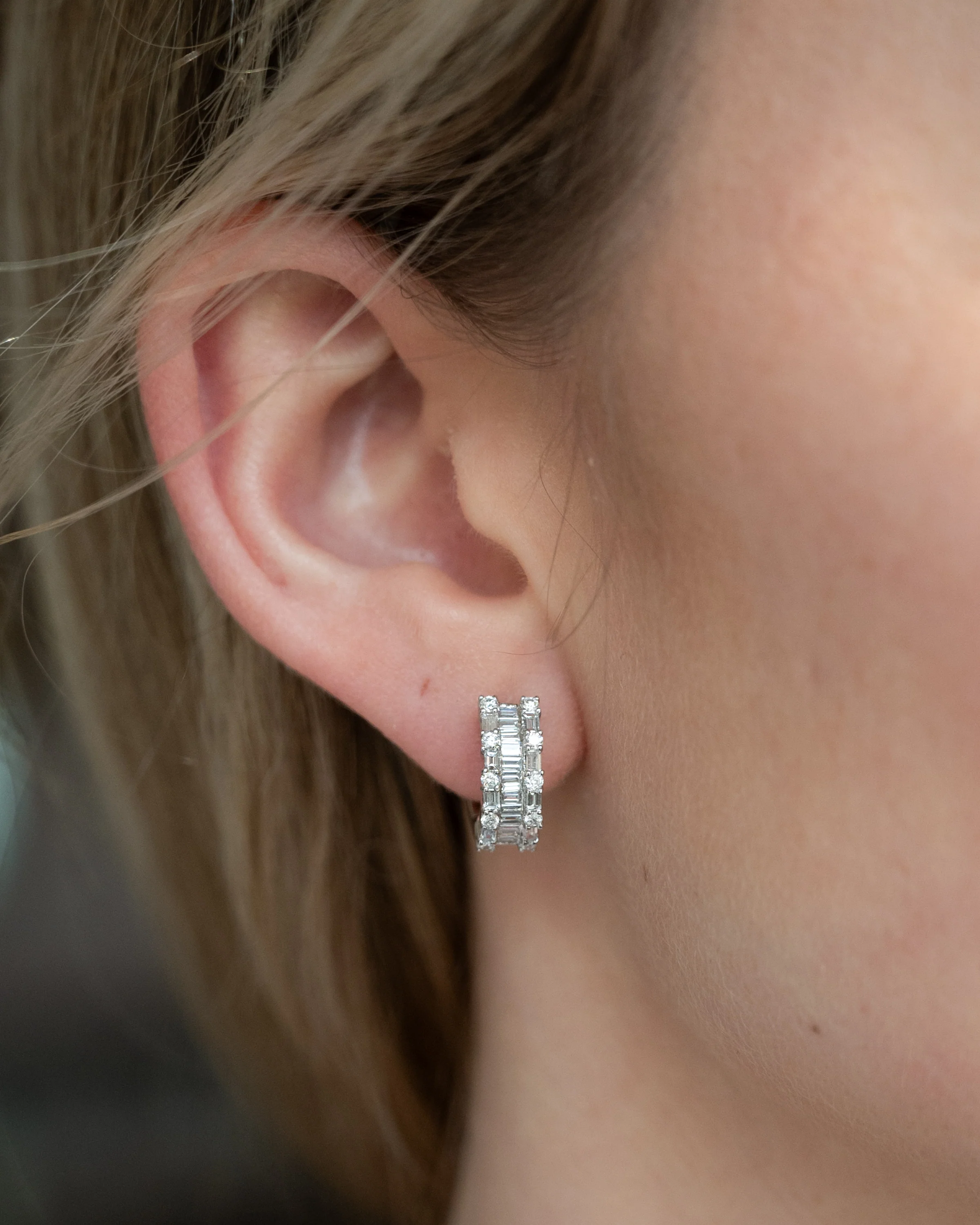 1.25 Diamond Baguette Huggie Hoop Earrings 18k - Image 5