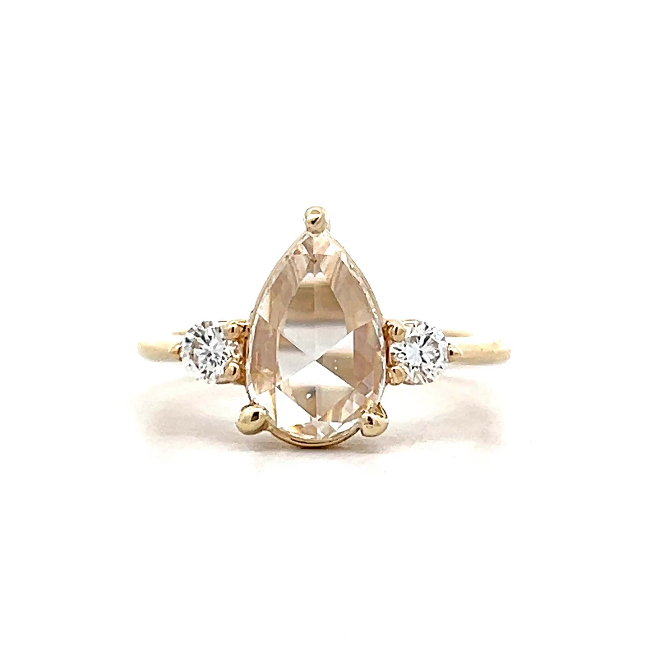 1.25 Pear Rose Cut Diamond Engagement Ring in 14k