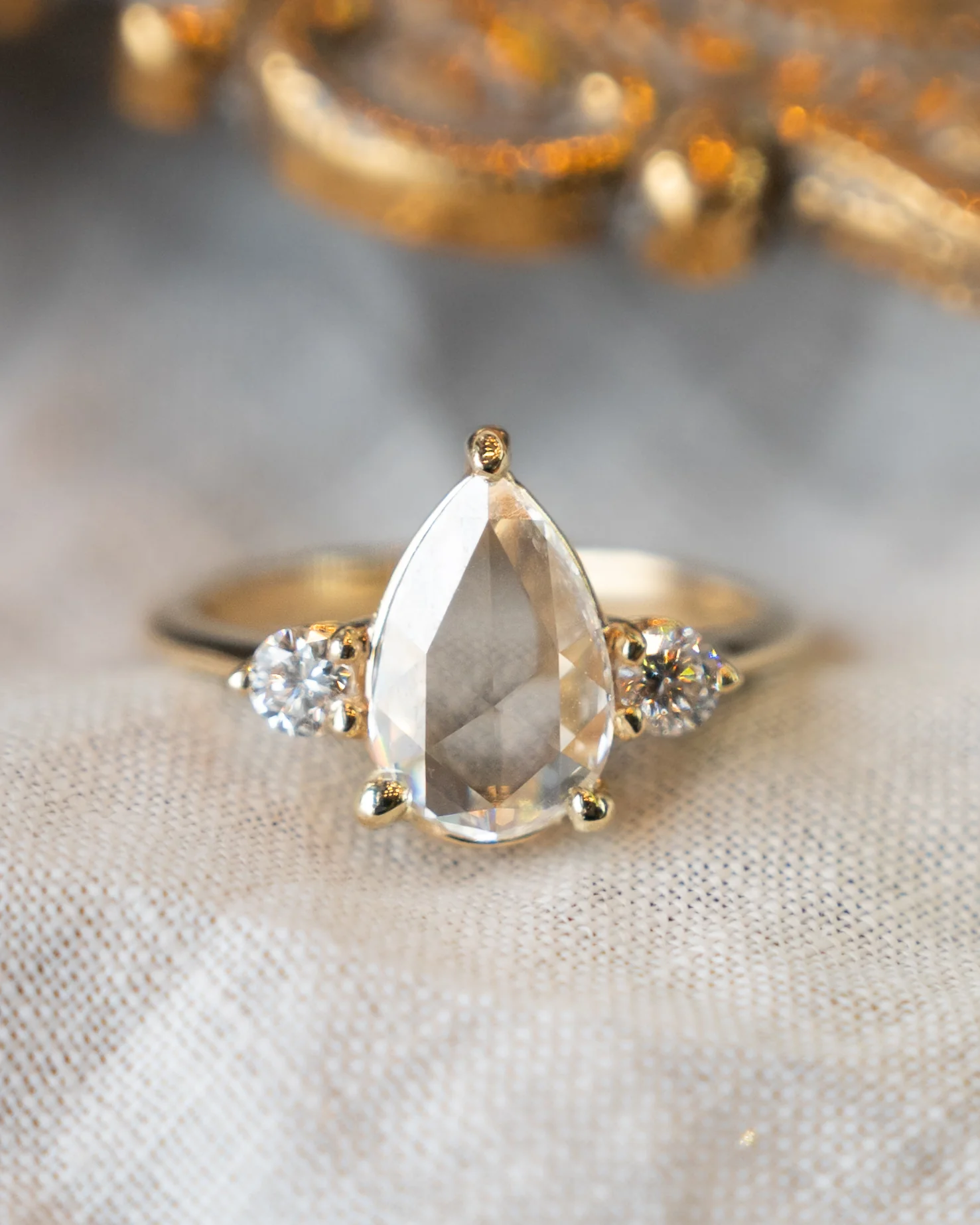 1.25 Pear Rose Cut Diamond Engagement Ring in 14k - Image 6