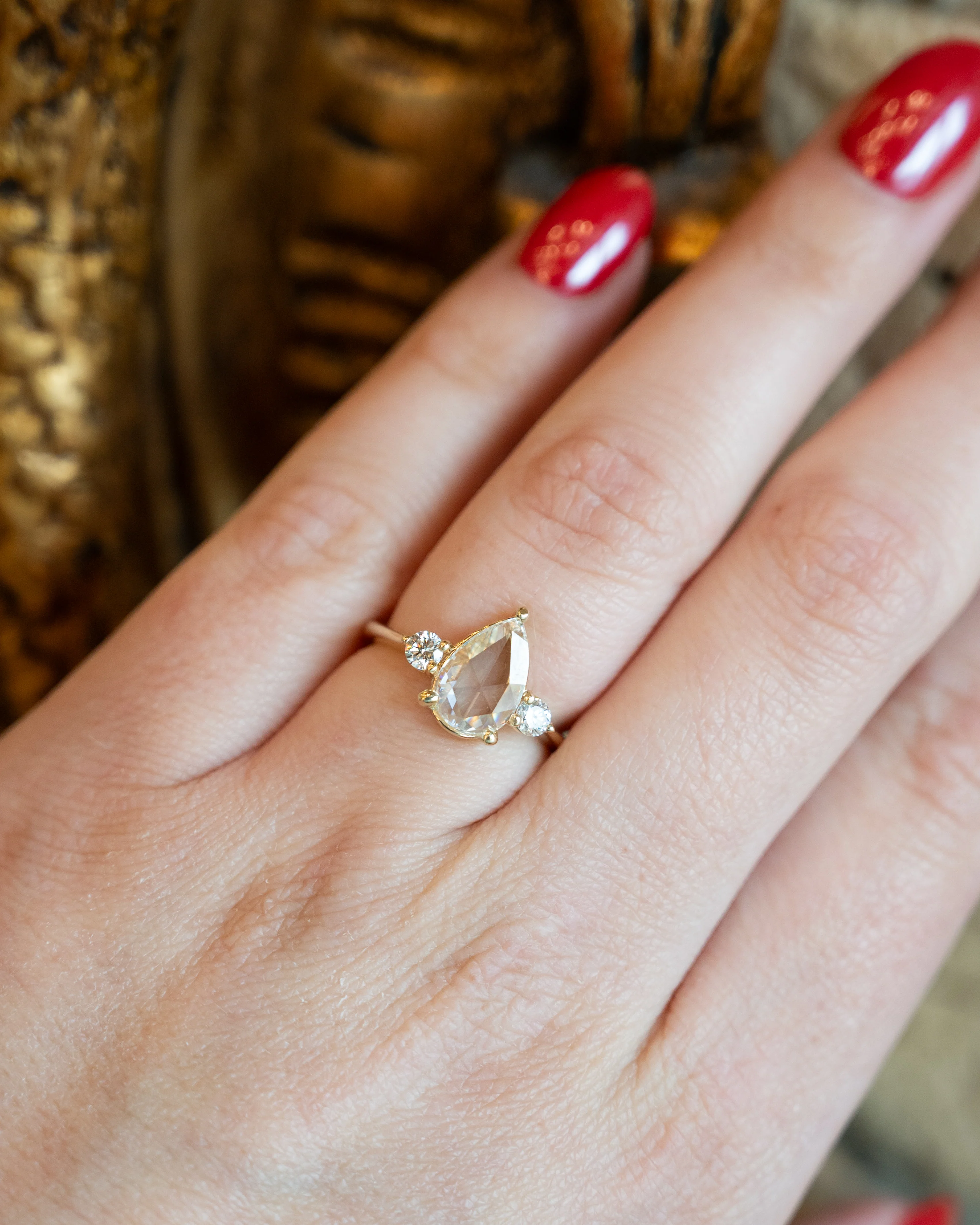 1.25 Pear Rose Cut Diamond Engagement Ring in 14k - Image 7