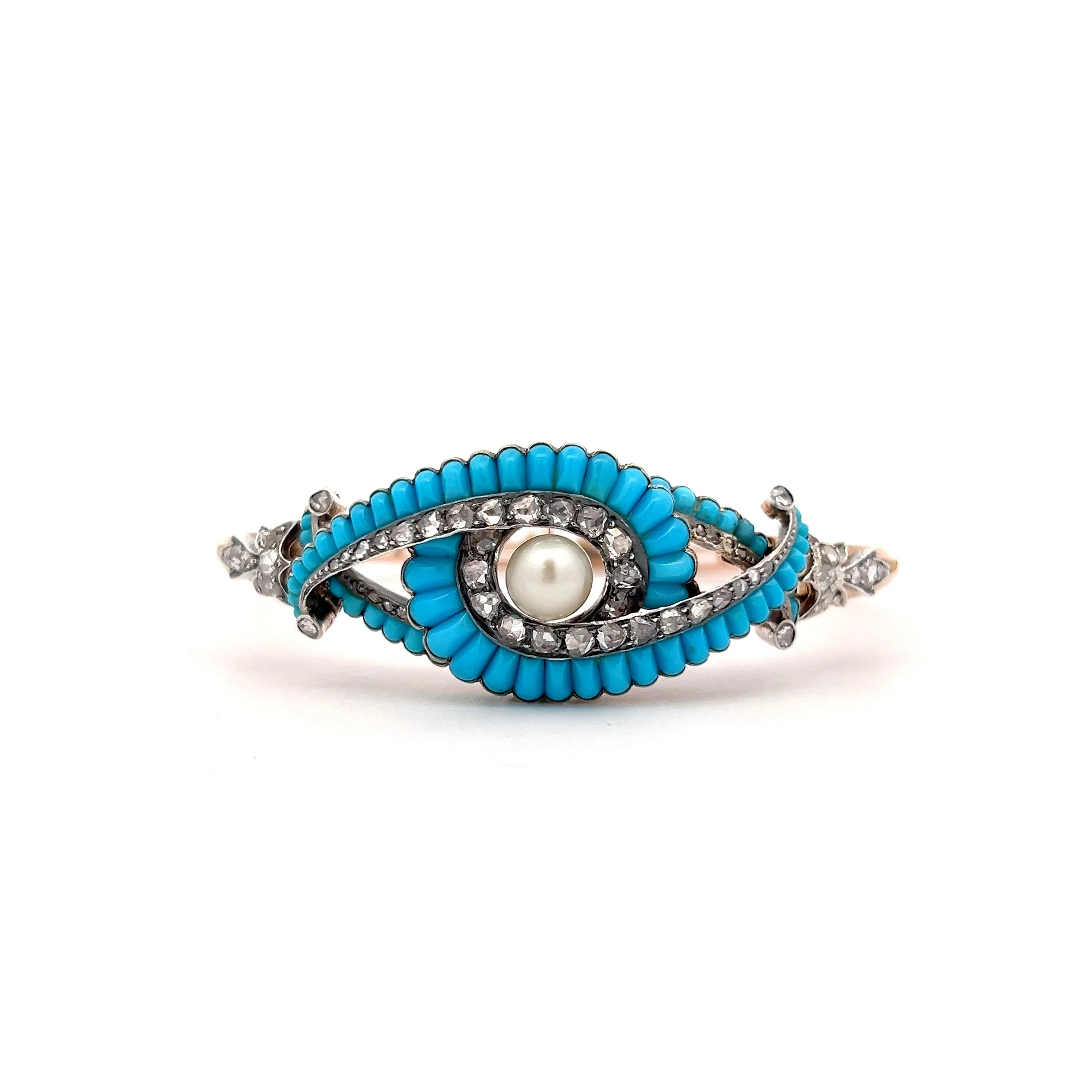 1.25 Victorian Diamond, Tuquoise & Pearl Bracelet in 18k