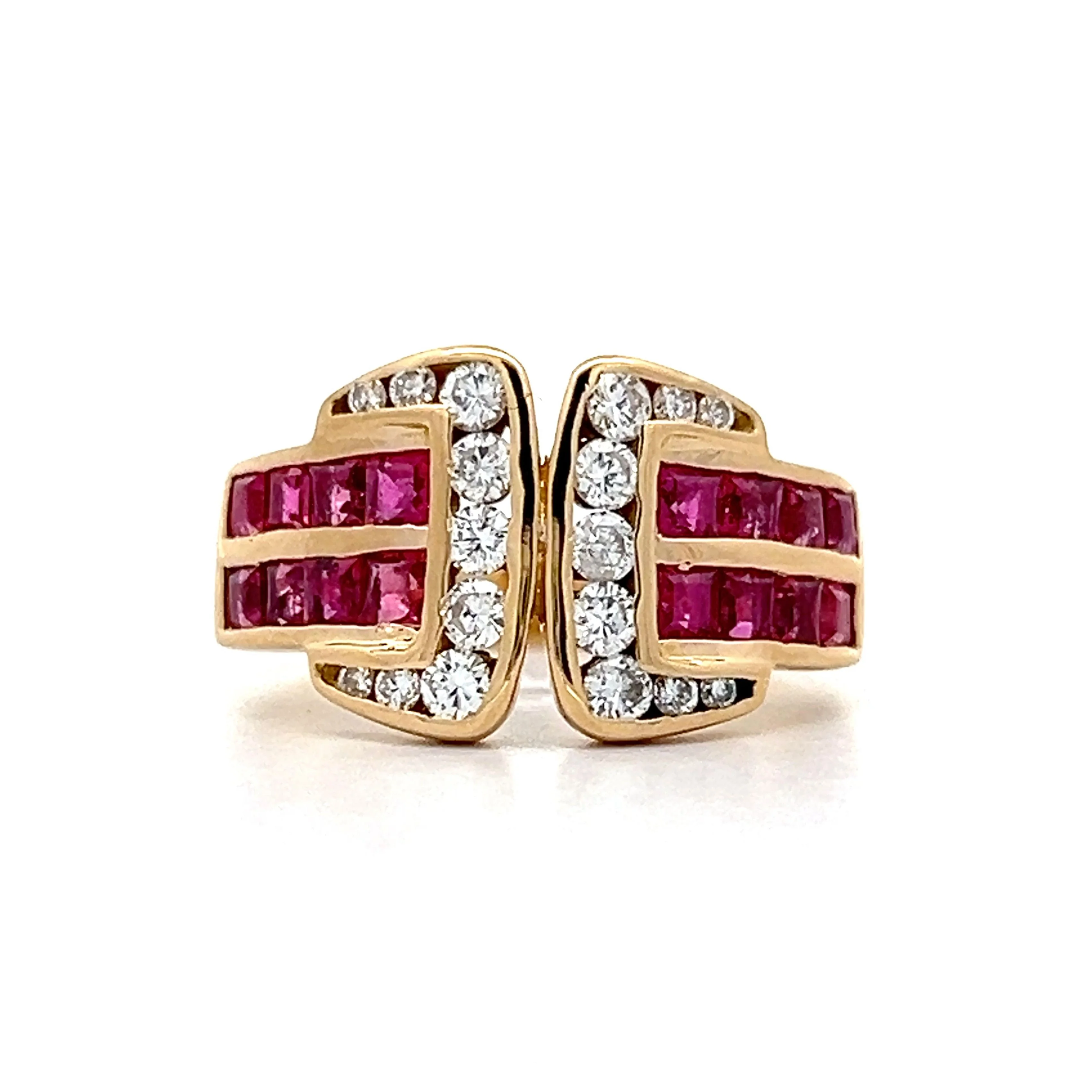 1.26 Ruby & Diamond Buckle Ring in 18k Yellow Gold