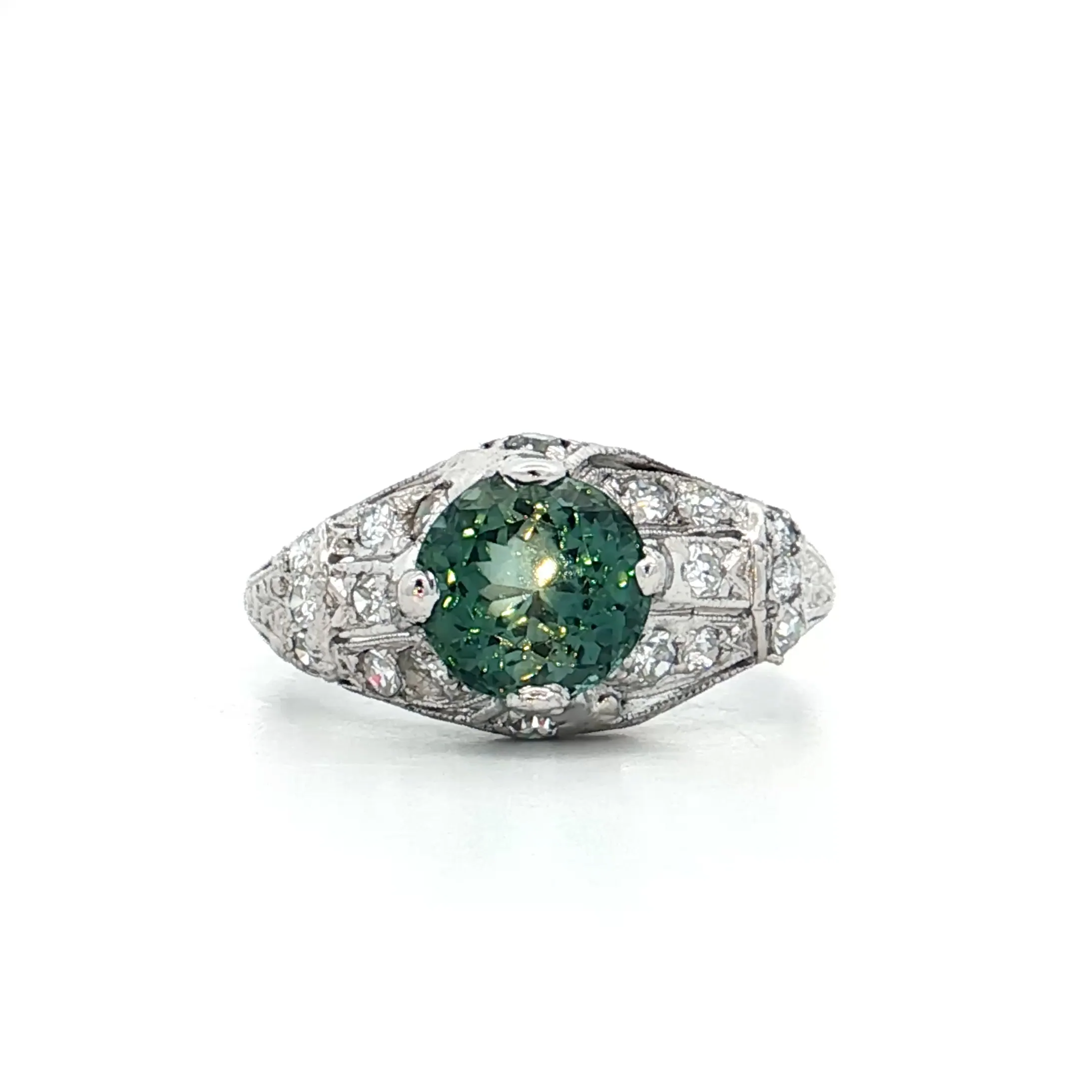 1.27 Antique Art Deco Tourmaline Engagement Ring Platinum
