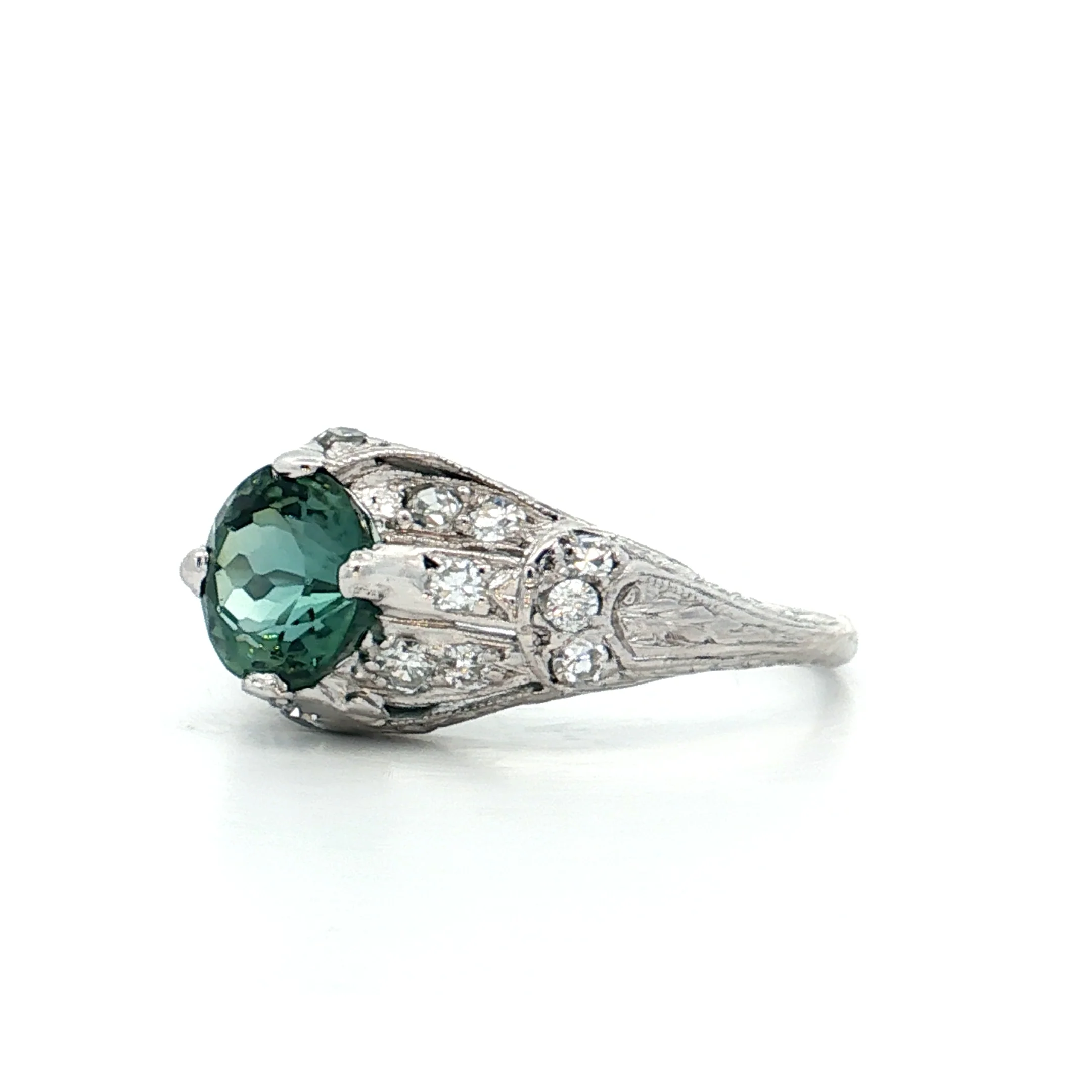 1.27 Antique Art Deco Tourmaline Engagement Ring Platinum - Image 2