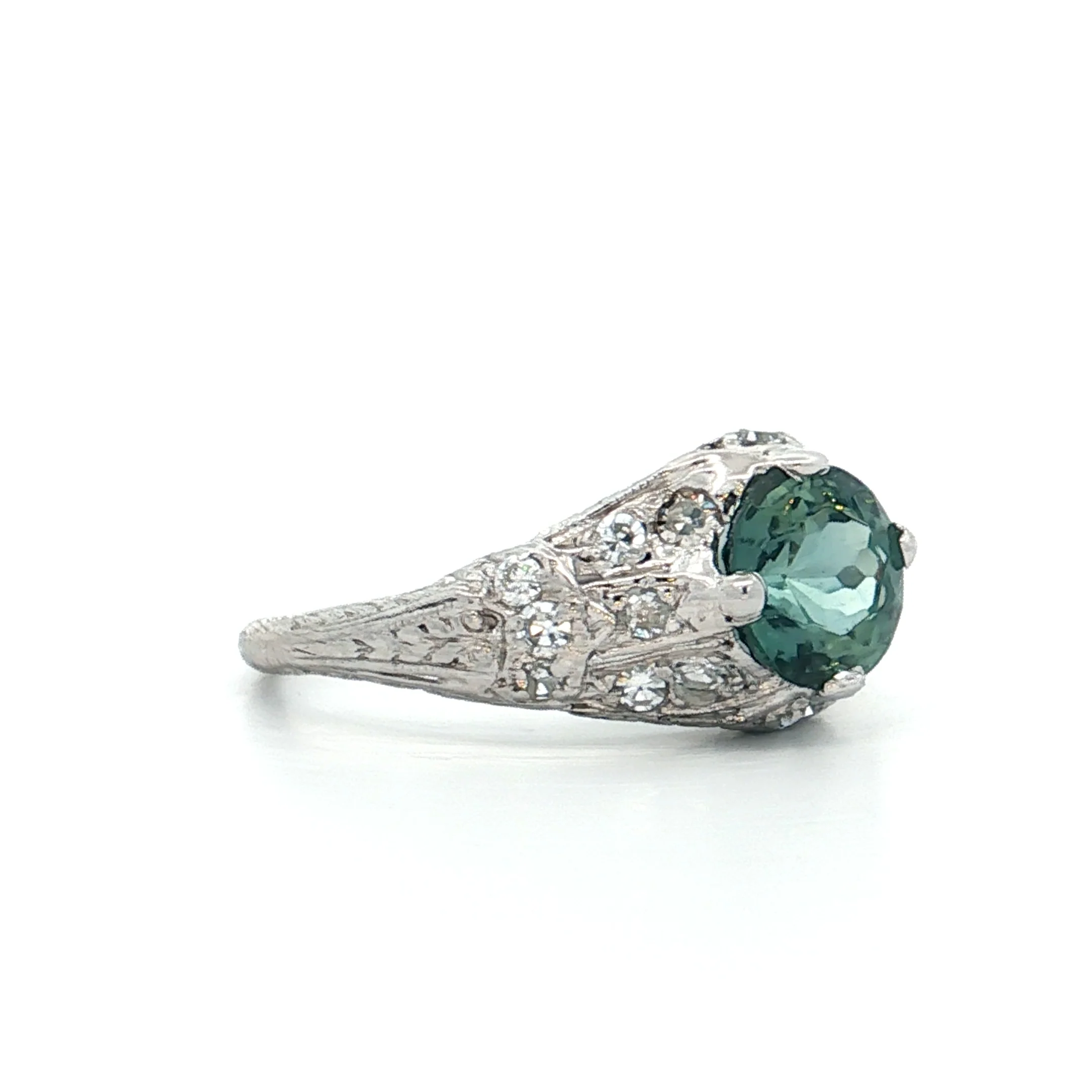 1.27 Antique Art Deco Tourmaline Engagement Ring Platinum - Image 3