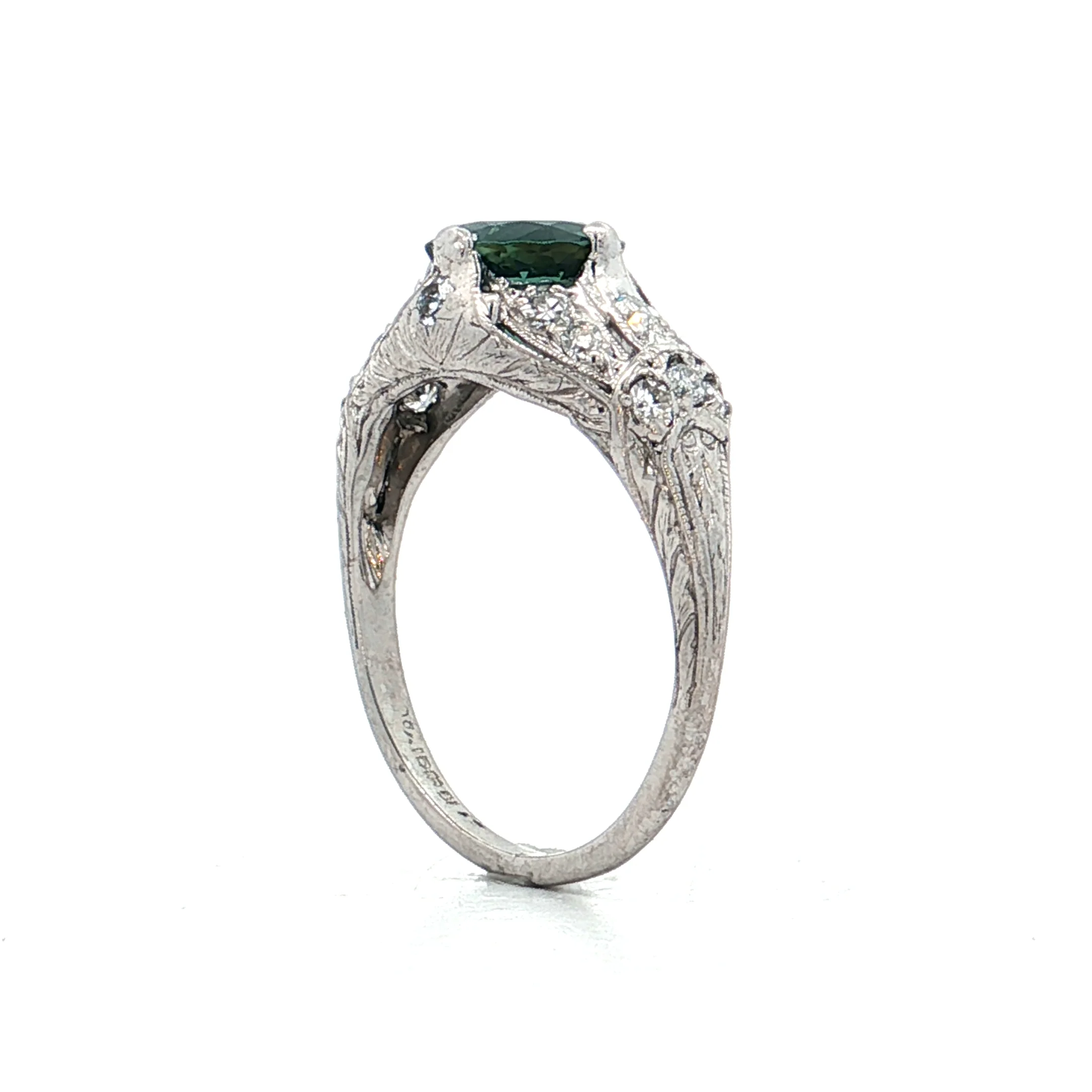 1.27 Antique Art Deco Tourmaline Engagement Ring Platinum - Image 5