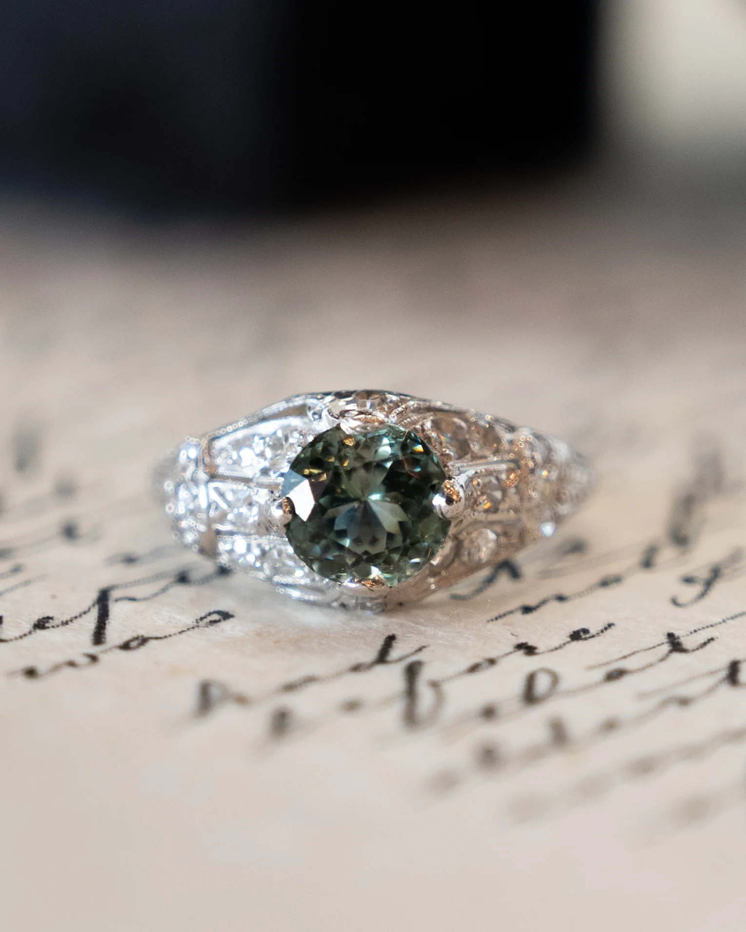 1.27 Antique Art Deco Tourmaline Engagement Ring Platinum - Image 6
