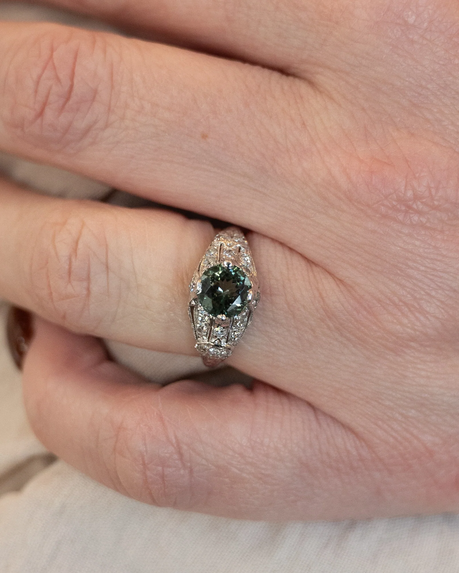 1.27 Antique Art Deco Tourmaline Engagement Ring Platinum - Image 7