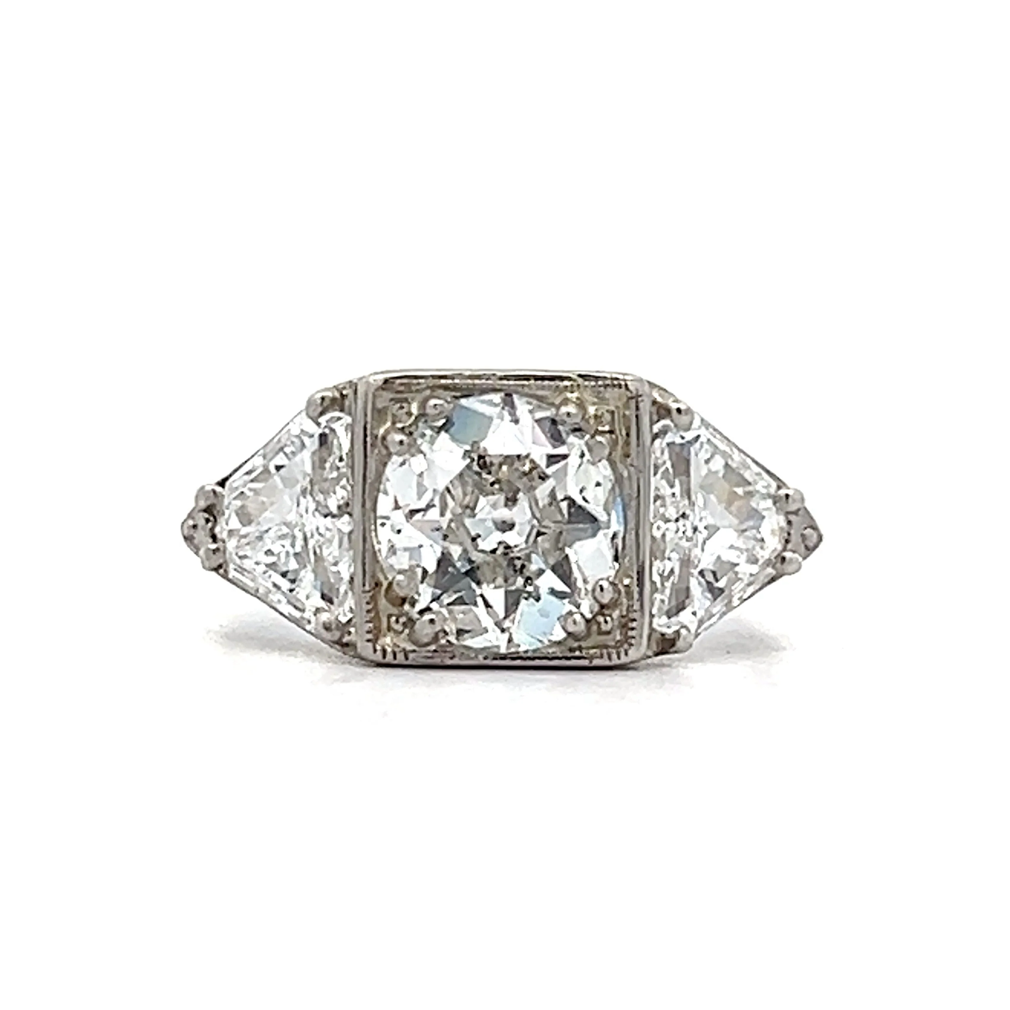 1.28 Art Deco Three Stone Engagement Ring in Platinum