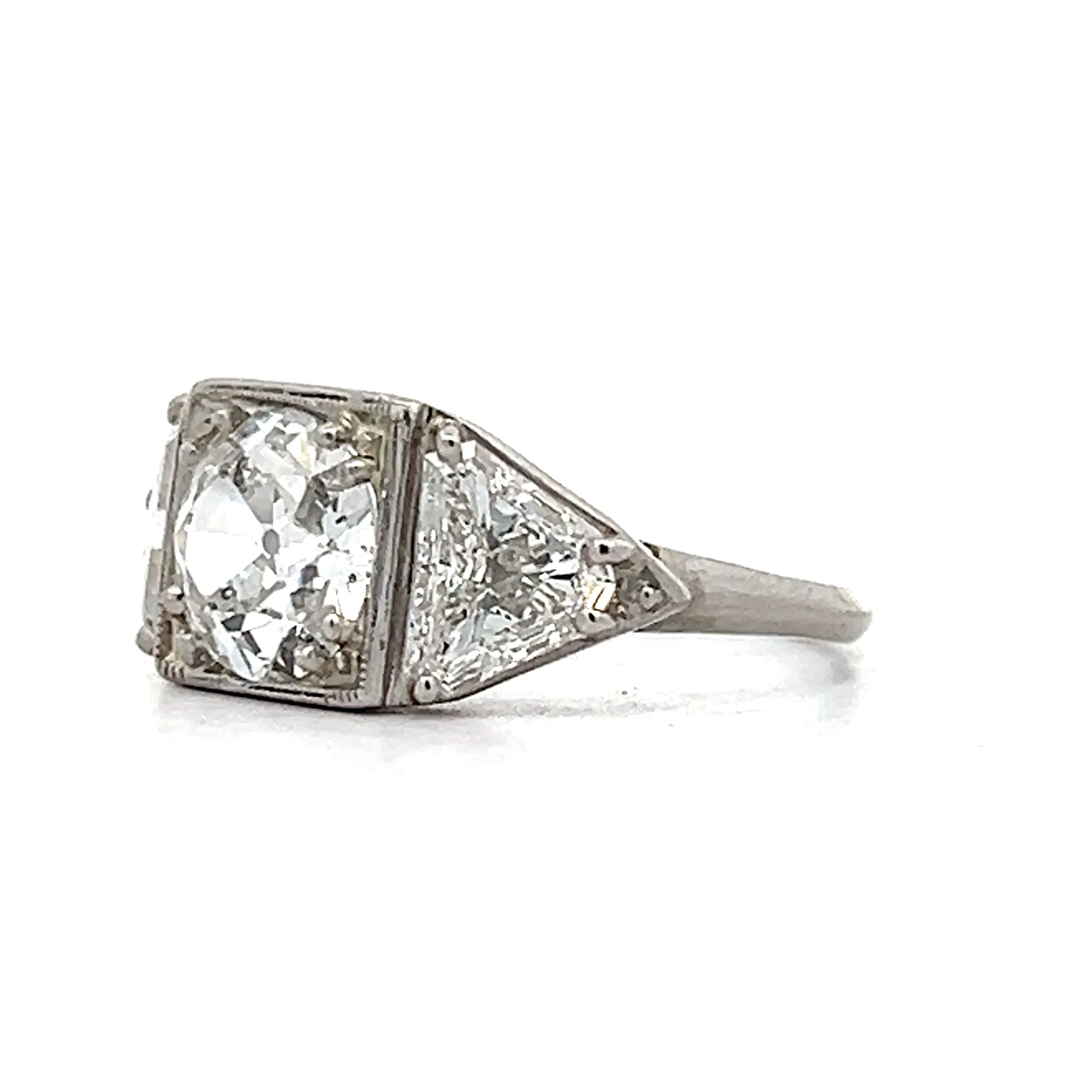 1.28 Art Deco Three Stone Engagement Ring in Platinum - Image 2
