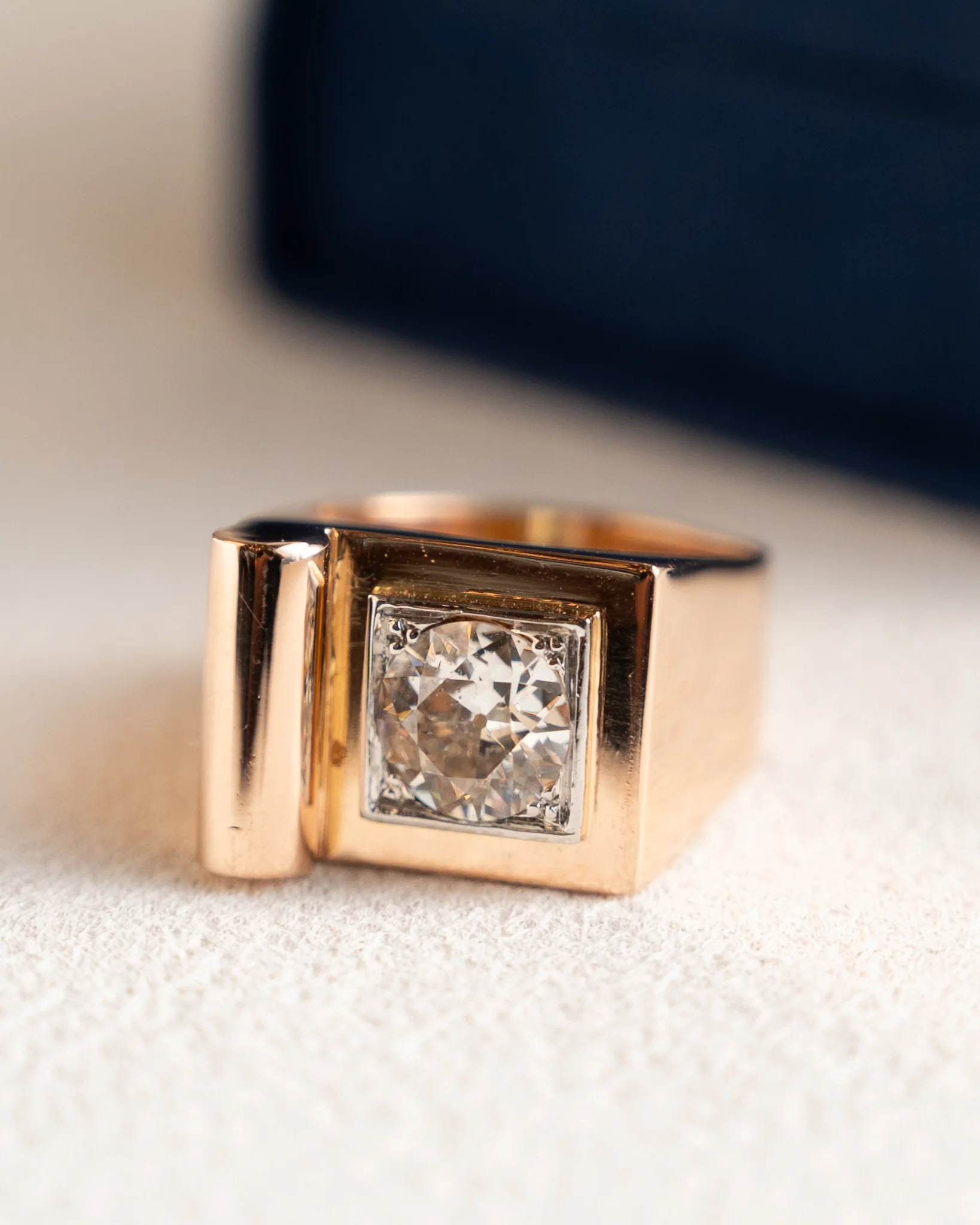 1.29 Vintage Old Euro Diamond Cocktail Ring 14k - Image 6