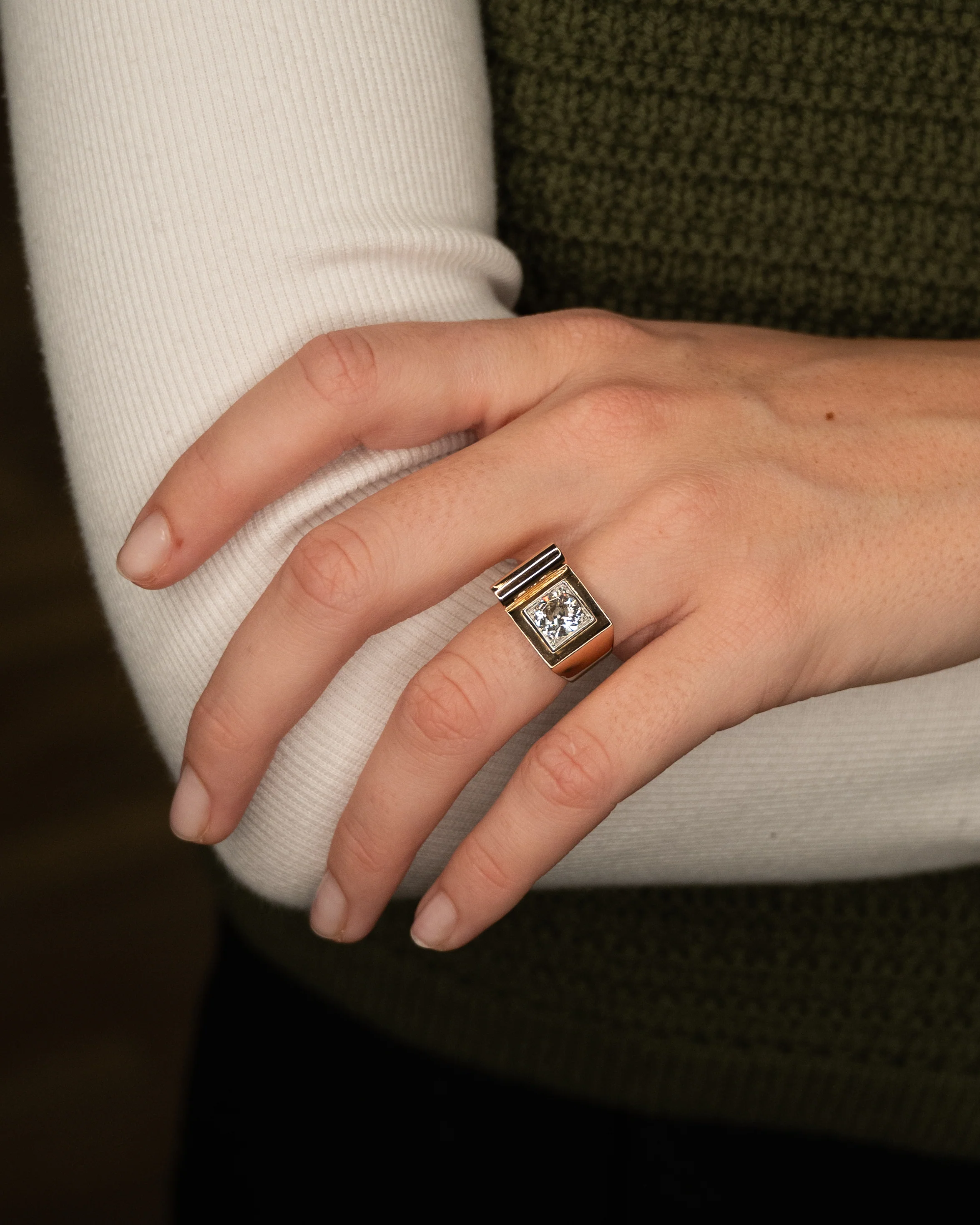 1.29 Vintage Old Euro Diamond Cocktail Ring 14k - Image 7