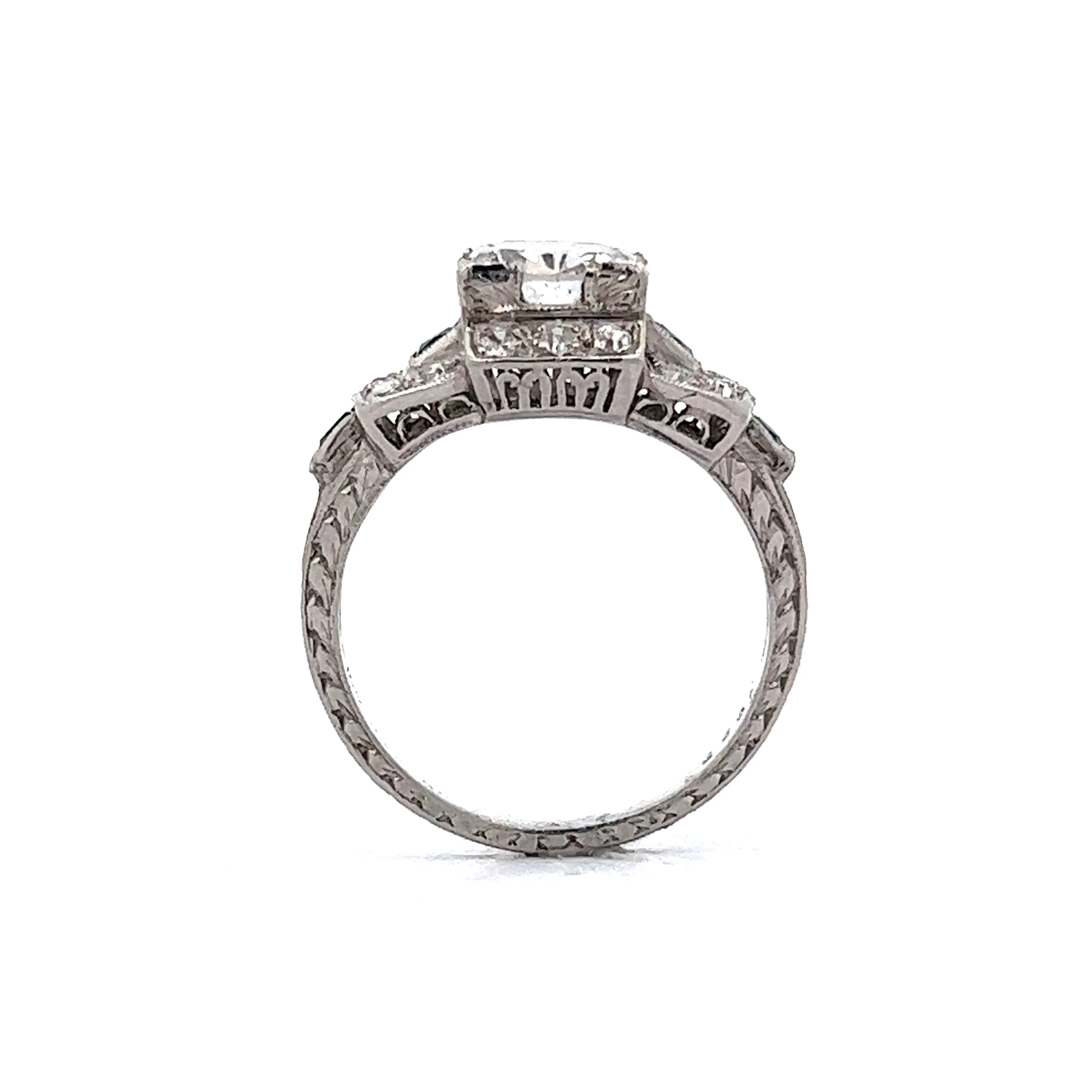 1.30 Art Deco Diamond & Emerald Engagement Ring in Platinum - Image 4