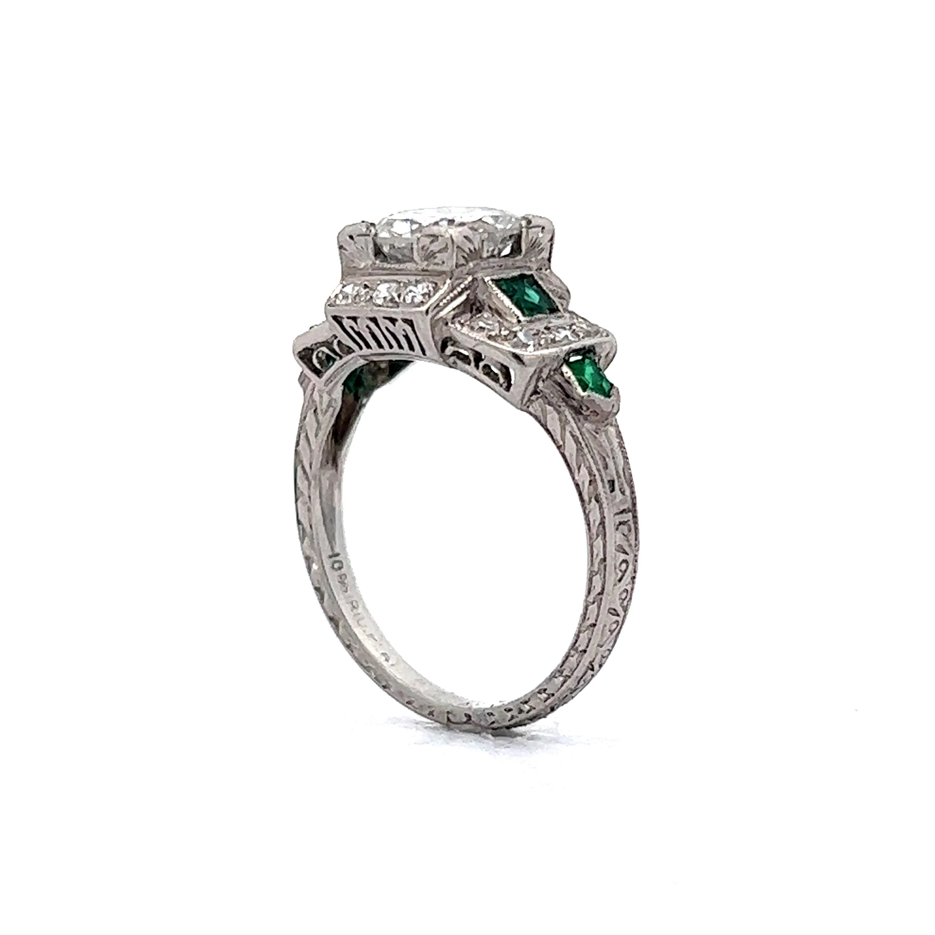 1.30 Art Deco Diamond & Emerald Engagement Ring in Platinum - Image 5