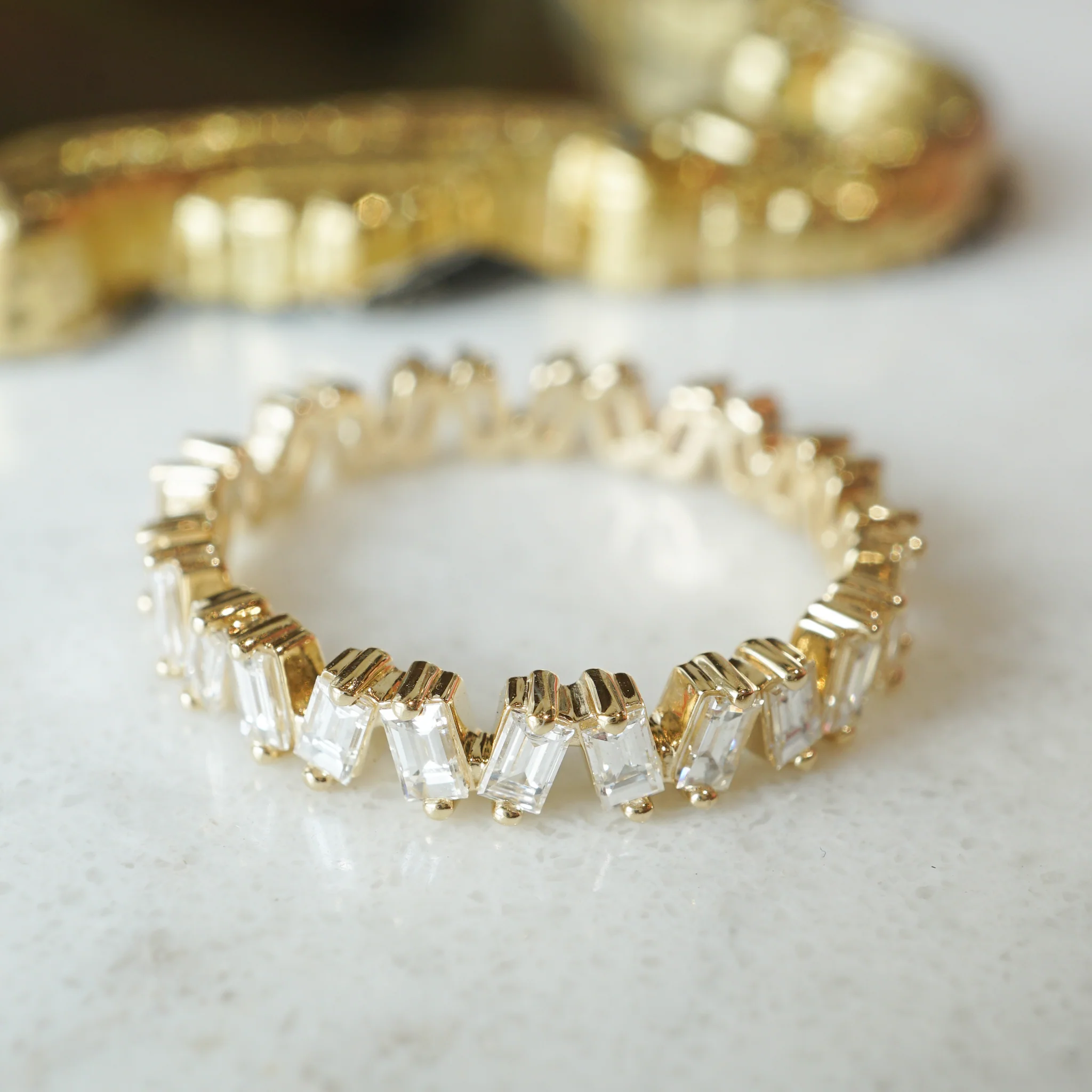 1.30 Baguette Cut Diamond Eternity Wedding Band in 14k Yellow Gold - Image 4