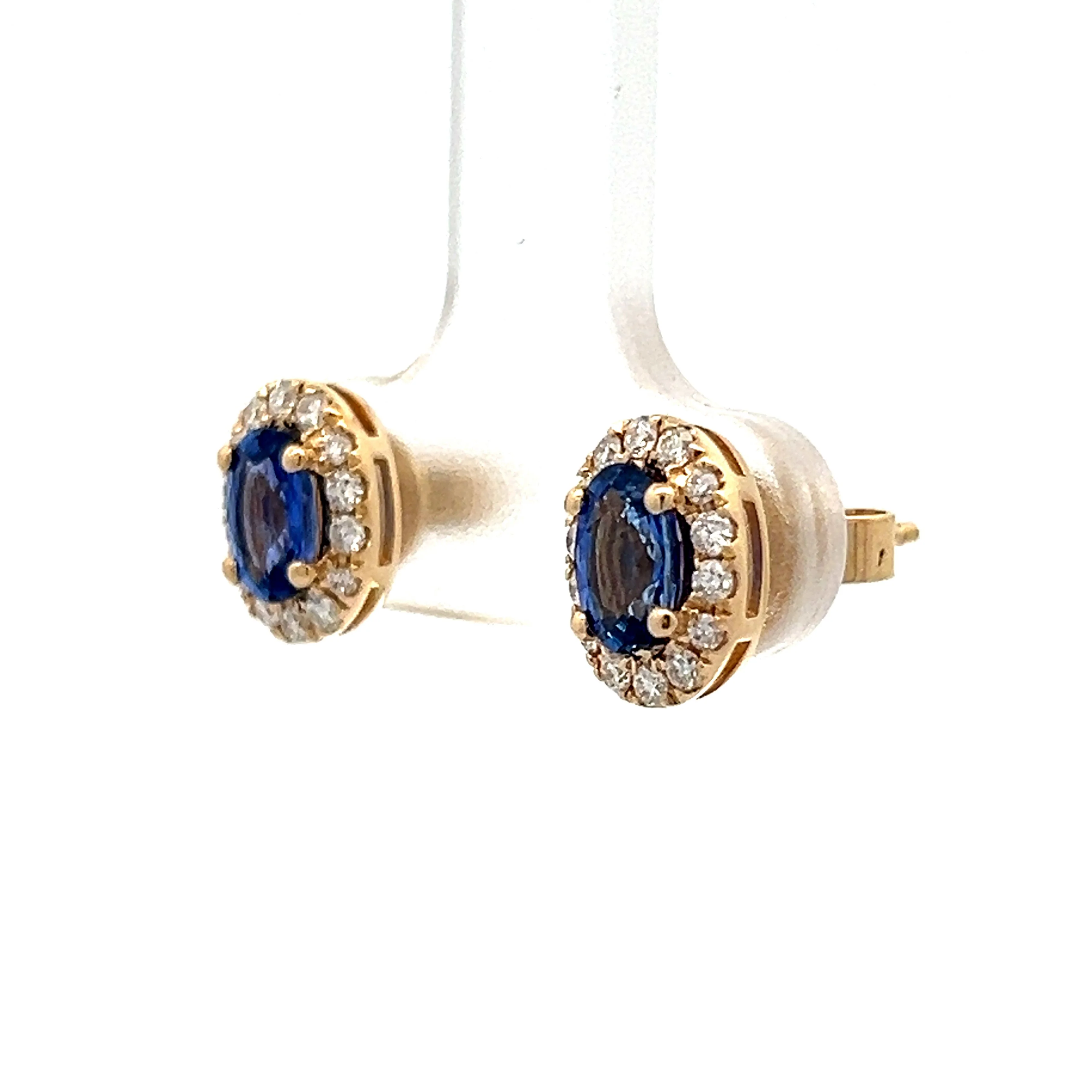 1.30 Blue Sapphire Oval Stud Earrings in Yellow Gold - Image 2