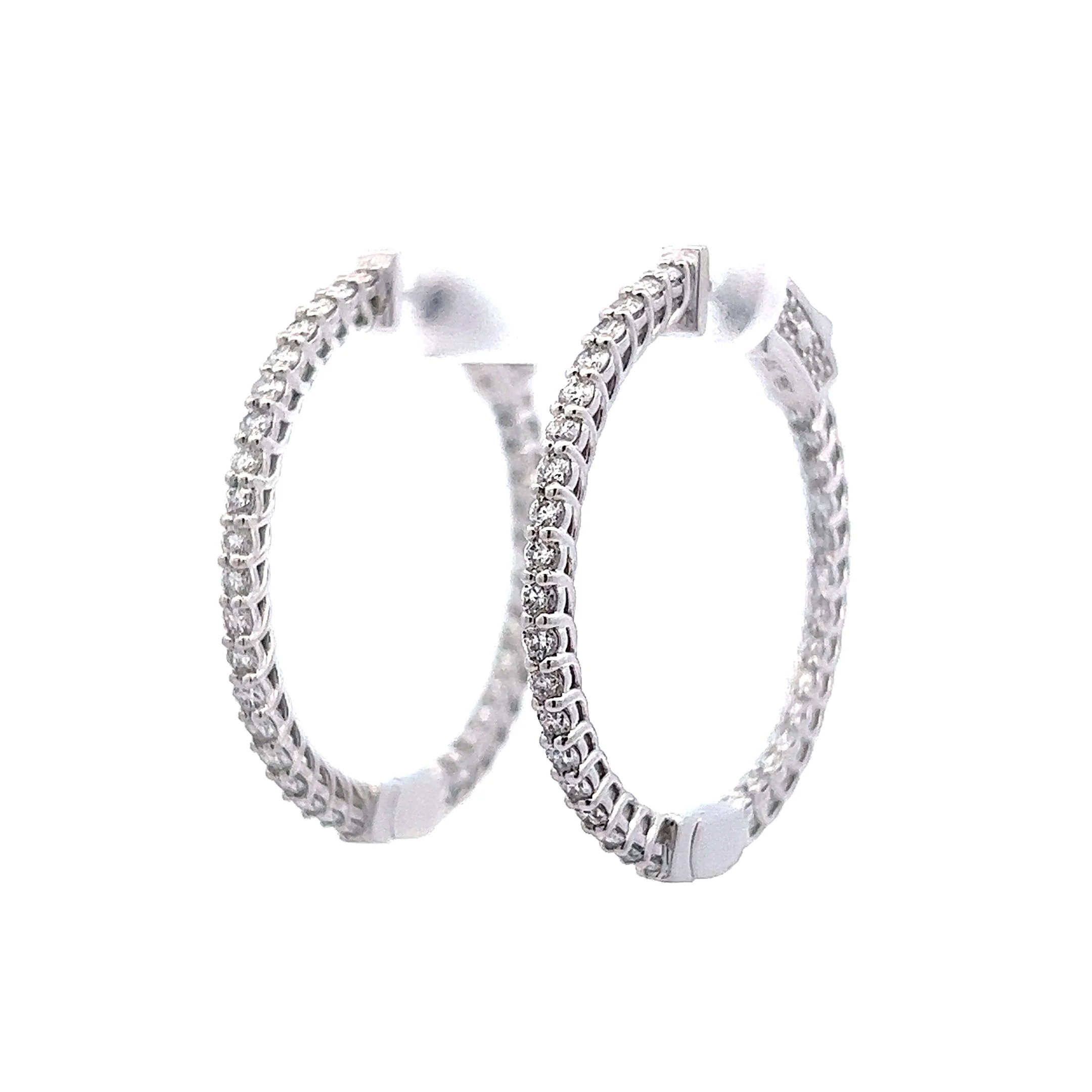 Thin Inside Out Diamond Hoop Earrings in 14k White Gold - Image 2