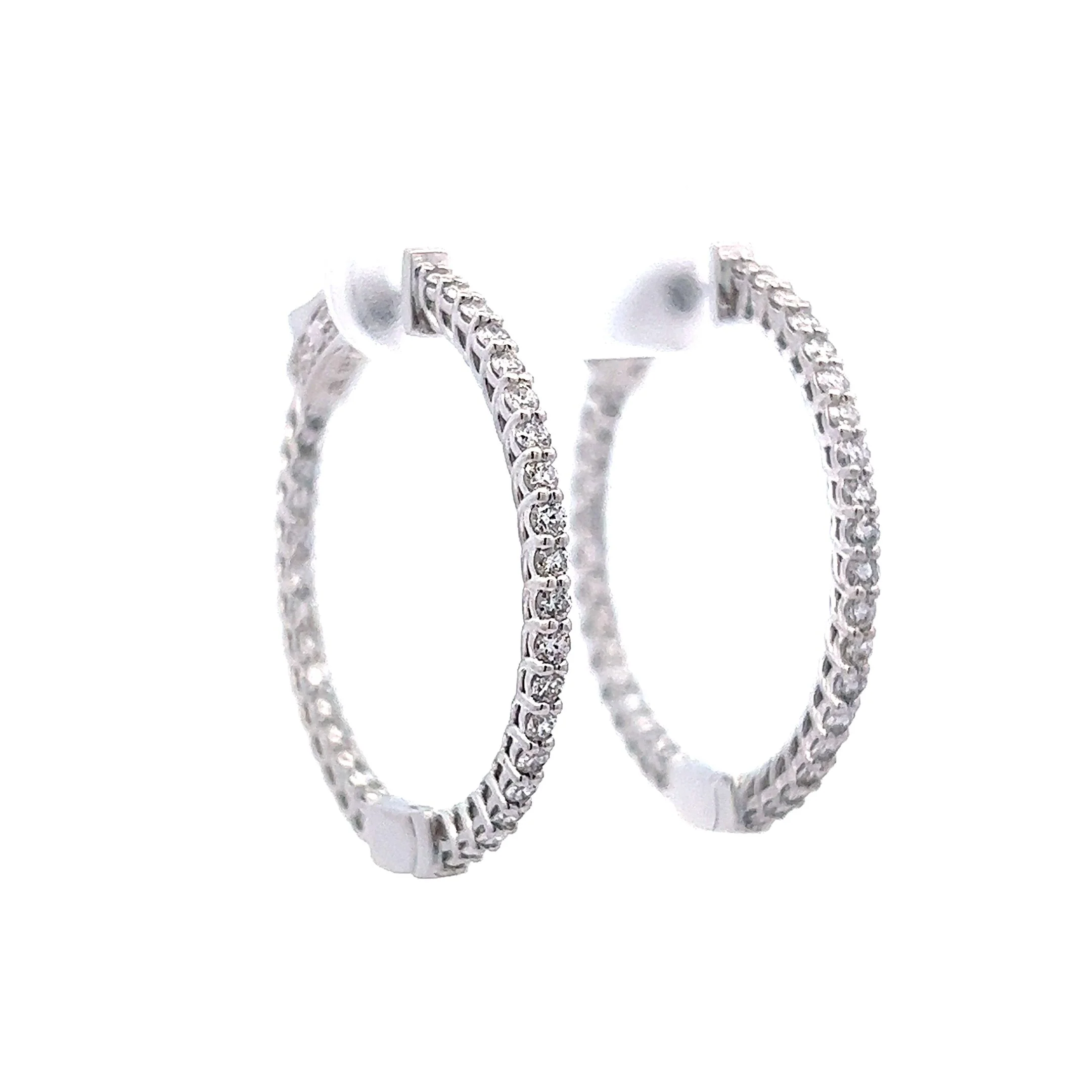 Thin Inside Out Diamond Hoop Earrings in 14k White Gold - Image 3