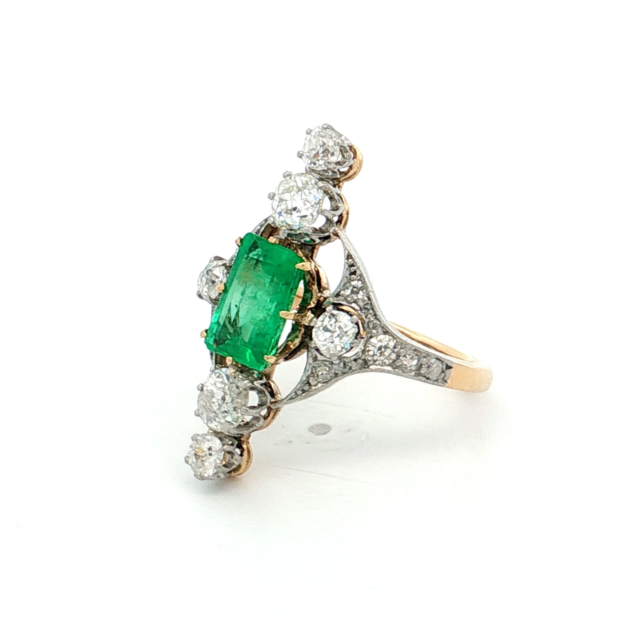 1.30 Edwardian Emerald & Diamond Cocktail Ring Platinum - Image 2