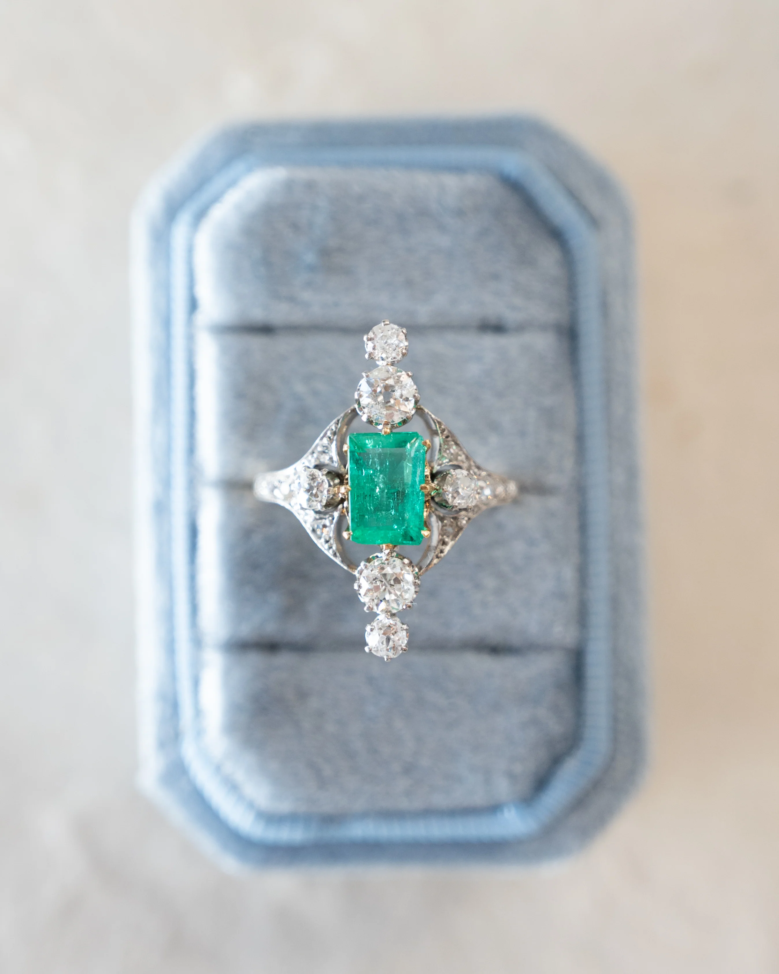 1.30 Edwardian Emerald & Diamond Cocktail Ring Platinum - Image 6