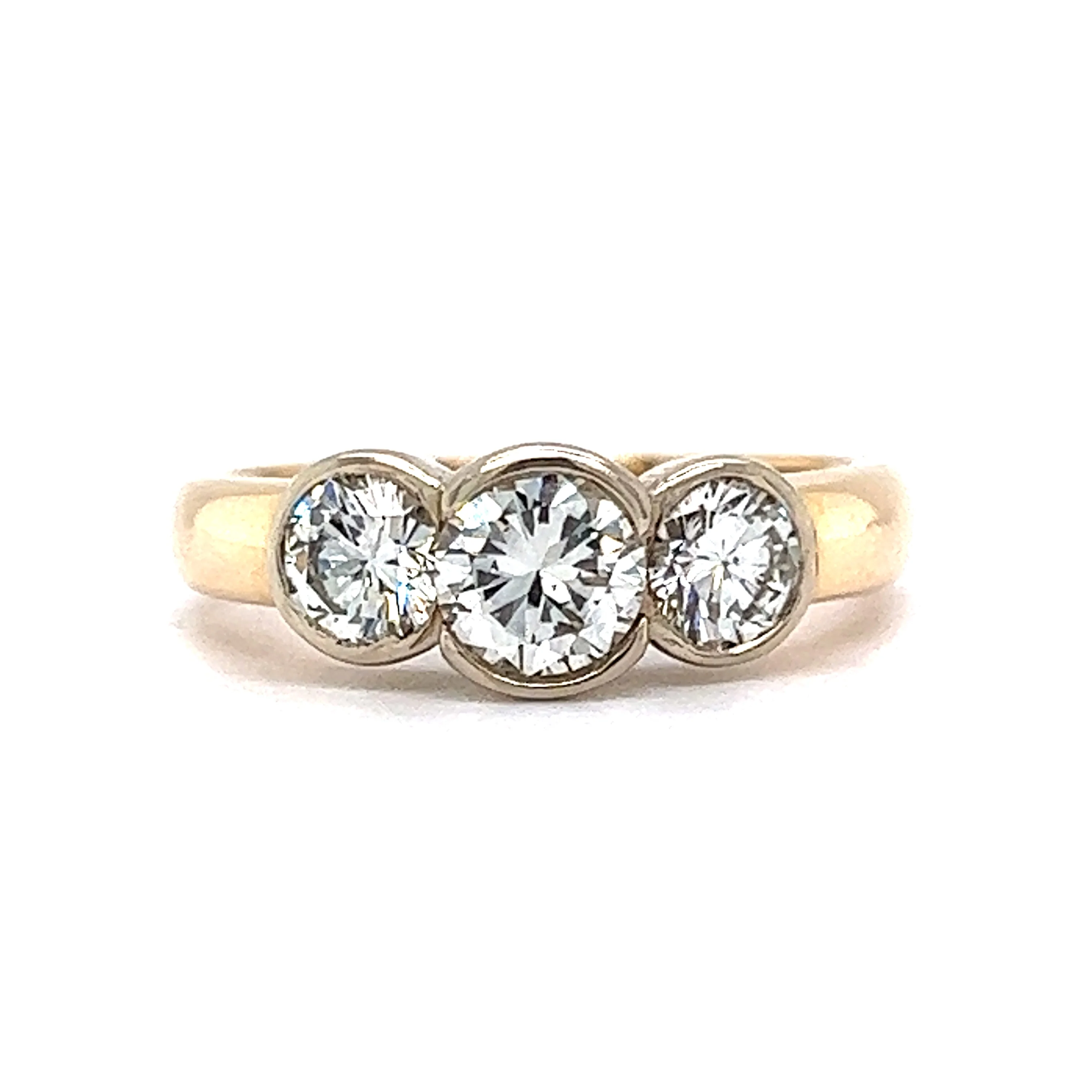 1.30 Three Stone Bezel Diamond Engagement Ring in 14k
