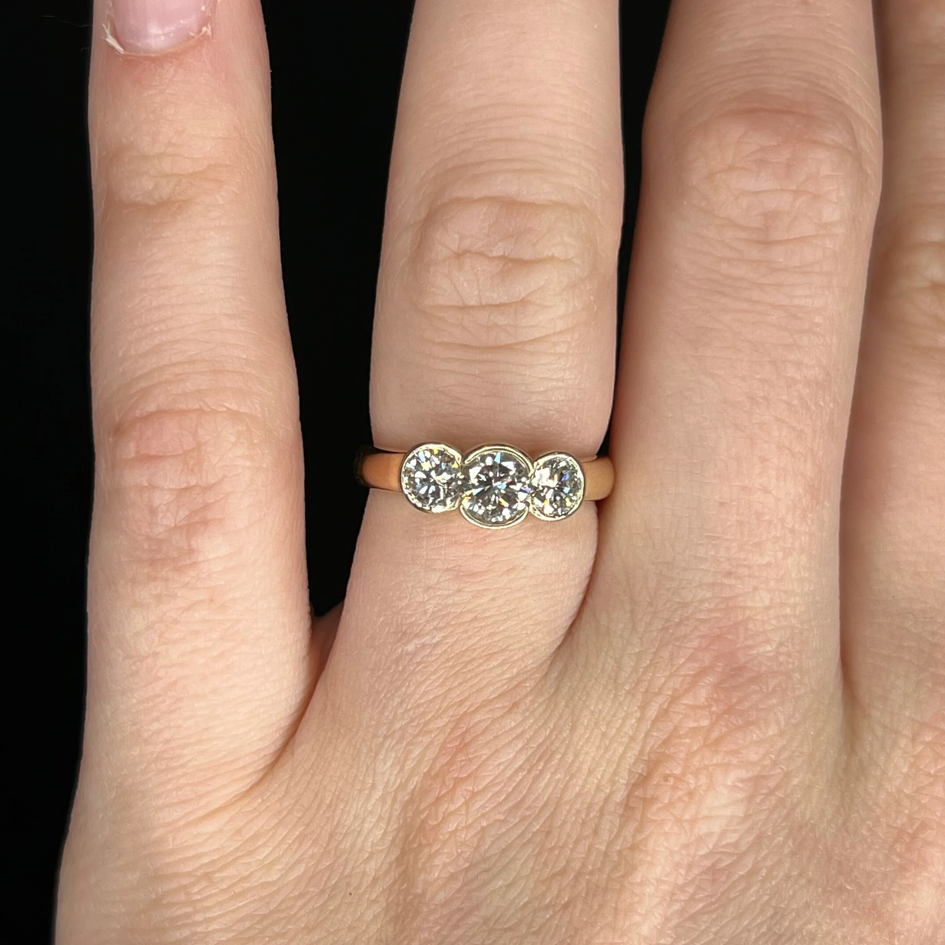 1.30 Three Stone Bezel Diamond Engagement Ring in 14k - Image 6