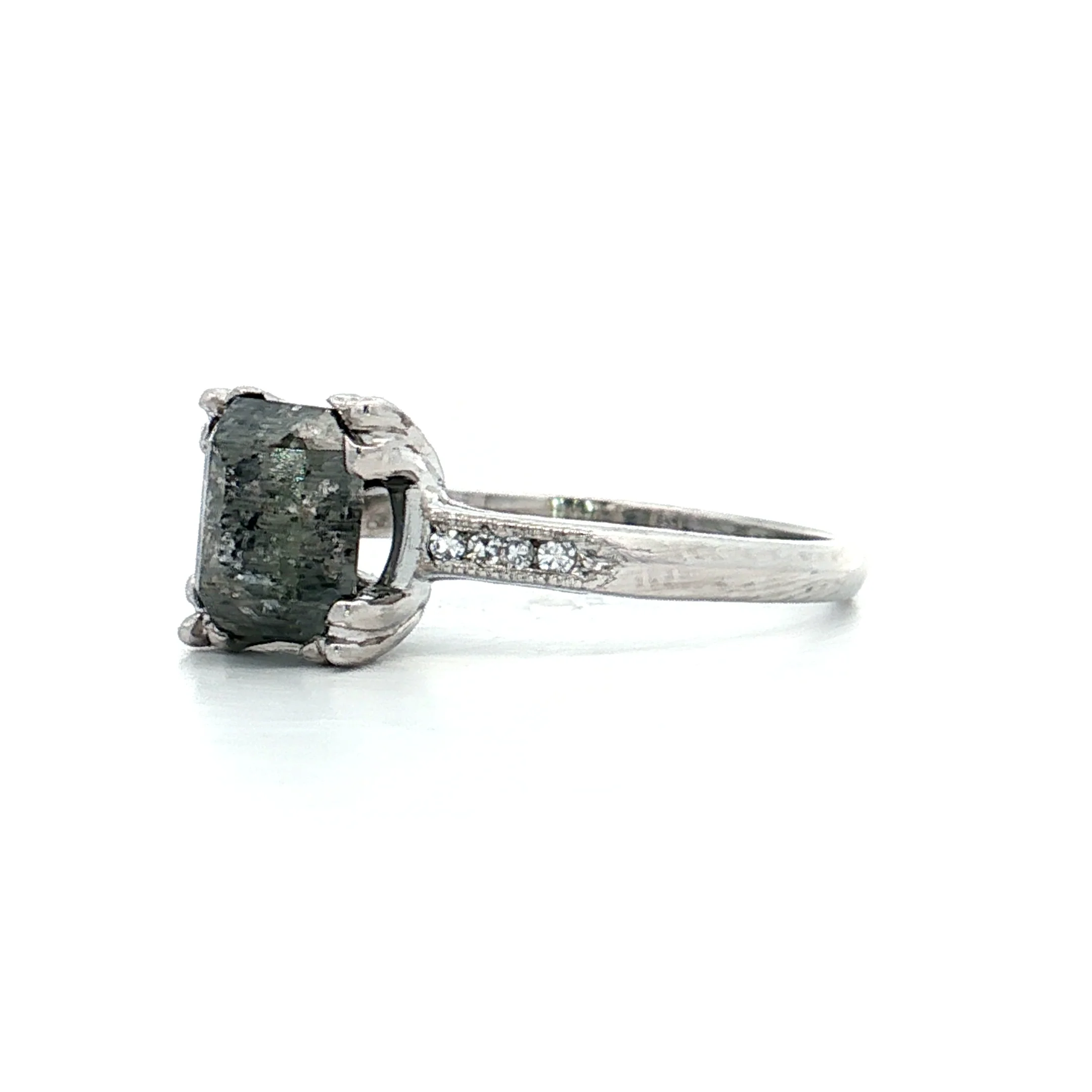 1.33 Emerald Rose Cut Diamond Engagement Ring Platinum - Image 2