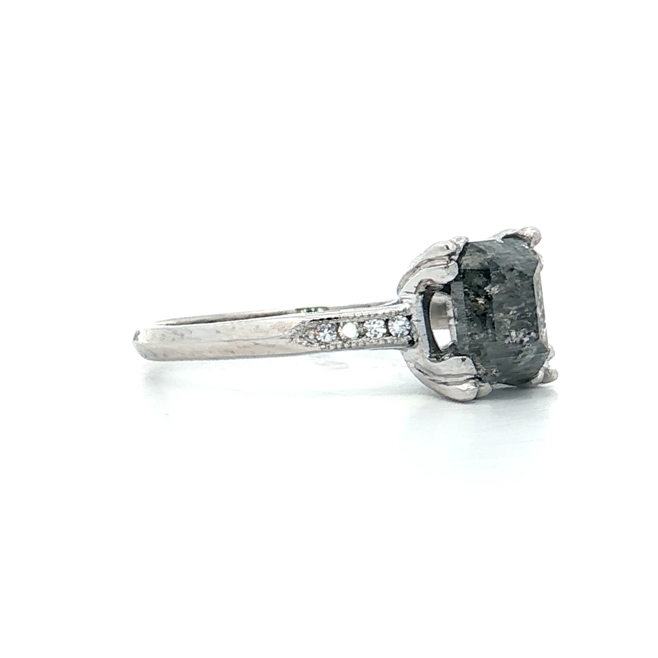 1.33 Emerald Rose Cut Diamond Engagement Ring Platinum - Image 3