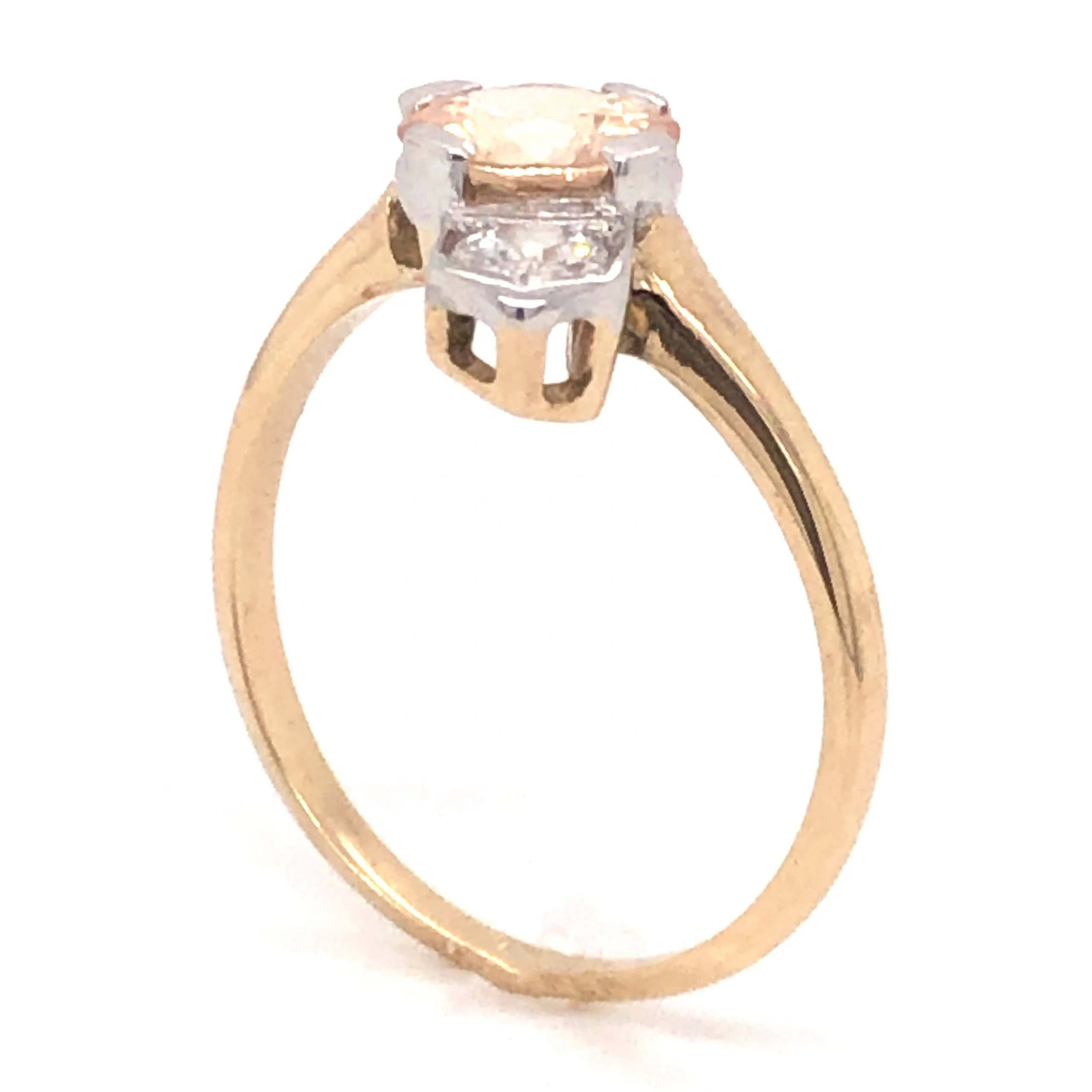 1.33 Peach Sapphire & Diamond Ring in 14k Yellow & White Gold - Image 4