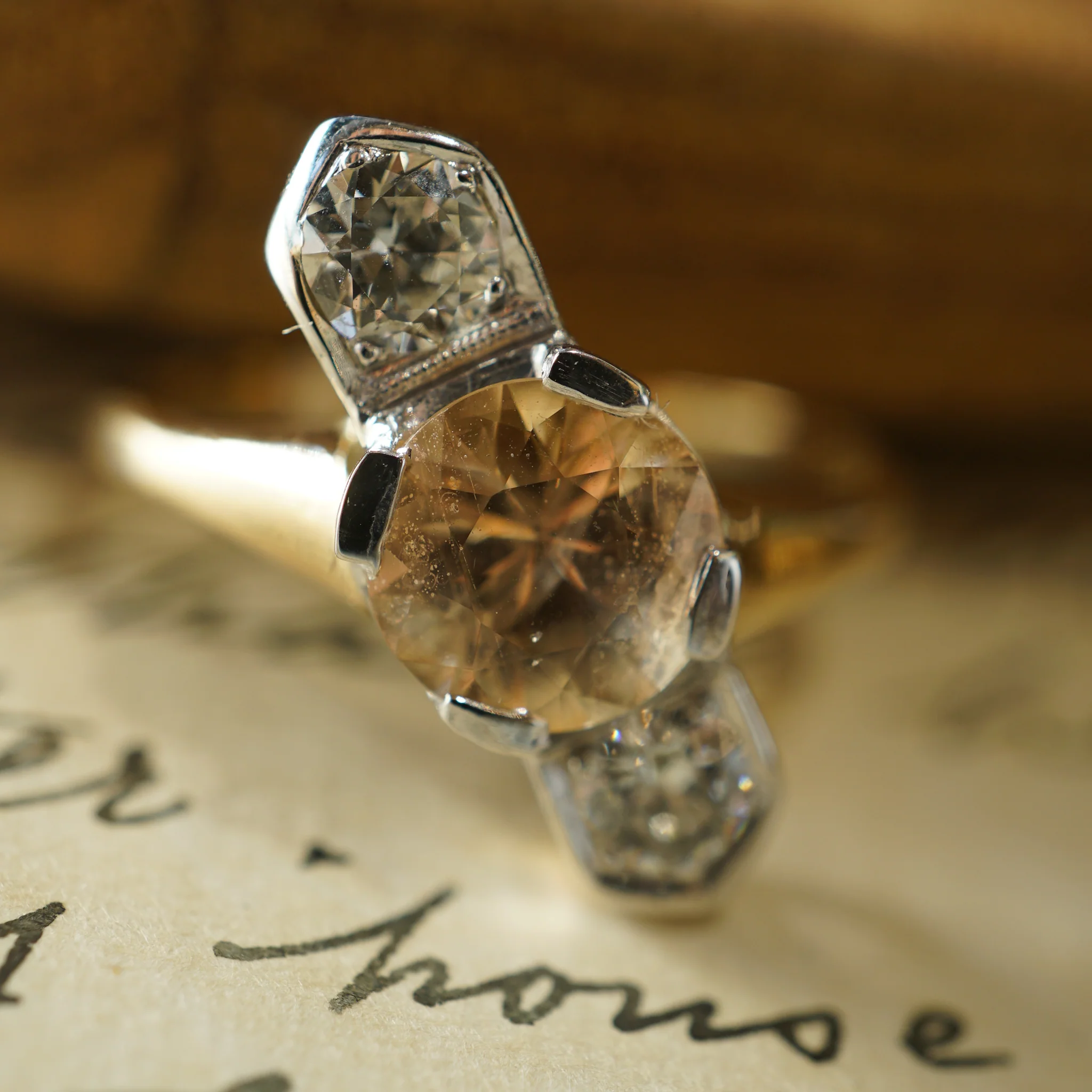1.33 Peach Sapphire & Diamond Ring in 14k Yellow & White Gold - Image 5