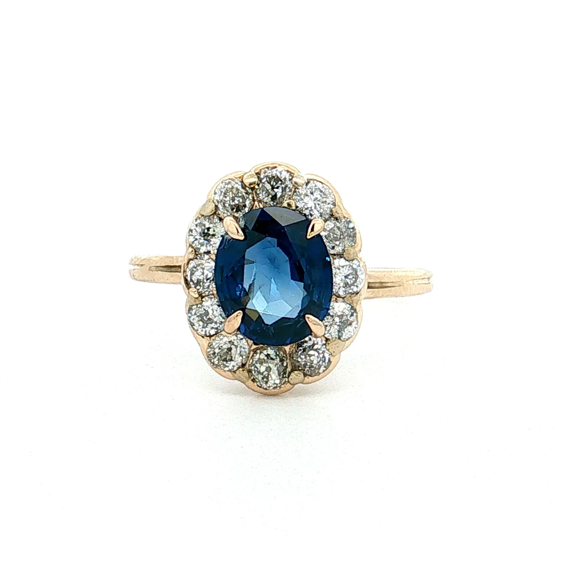 1.33 Victorian Blue Sapphire Halo Engagement Ring 14k