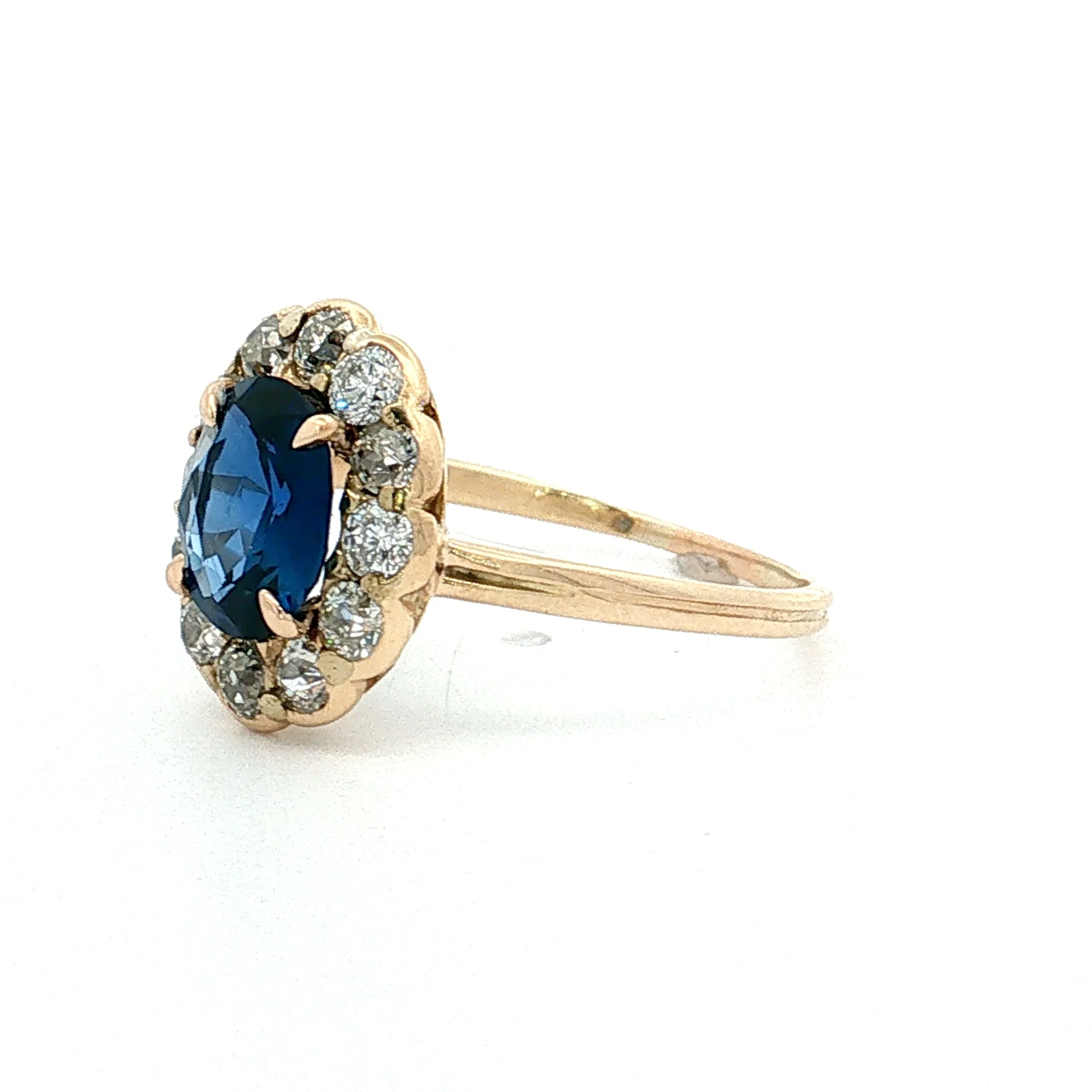 1.33 Victorian Blue Sapphire Halo Engagement Ring 14k - Image 2