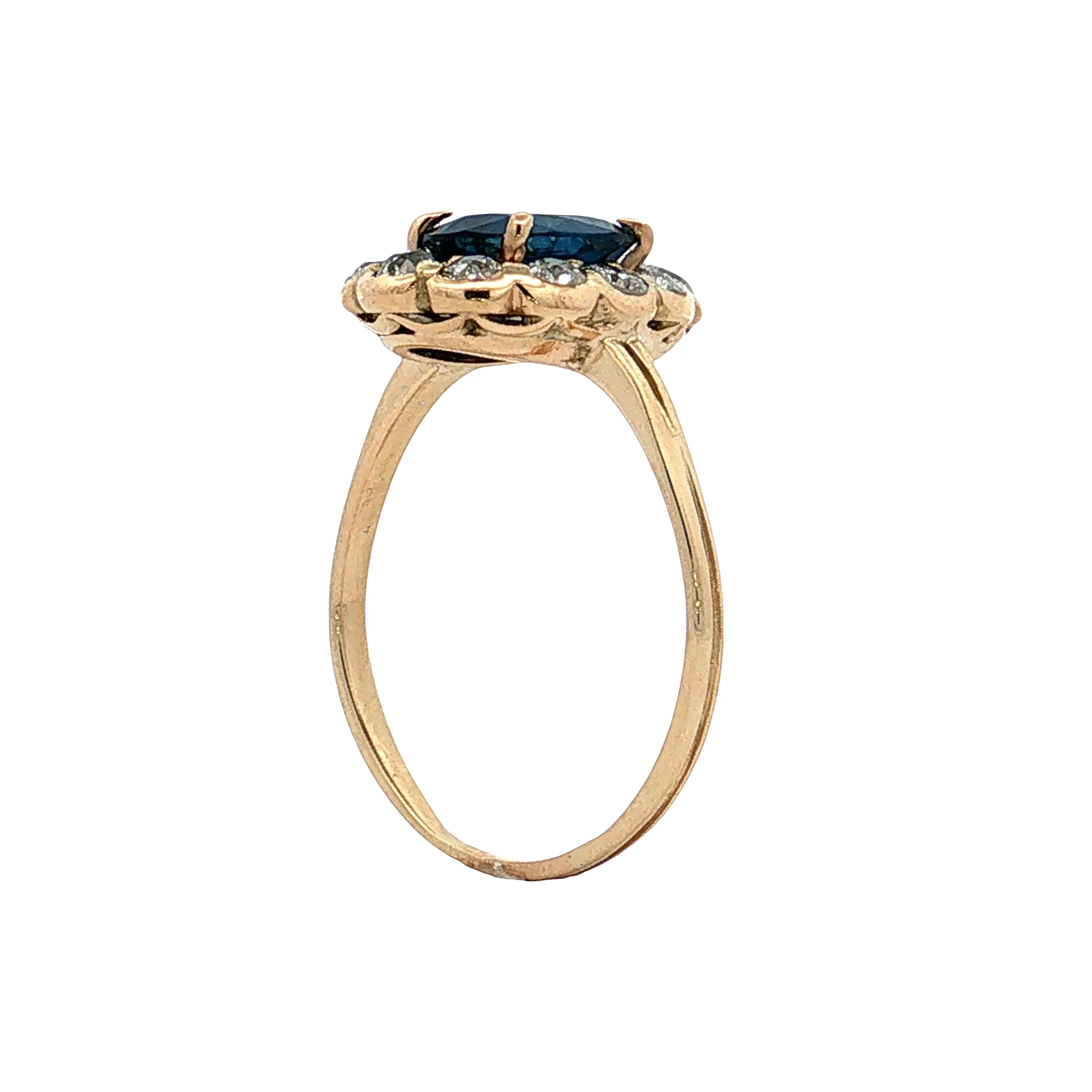 1.33 Victorian Blue Sapphire Halo Engagement Ring 14k - Image 5