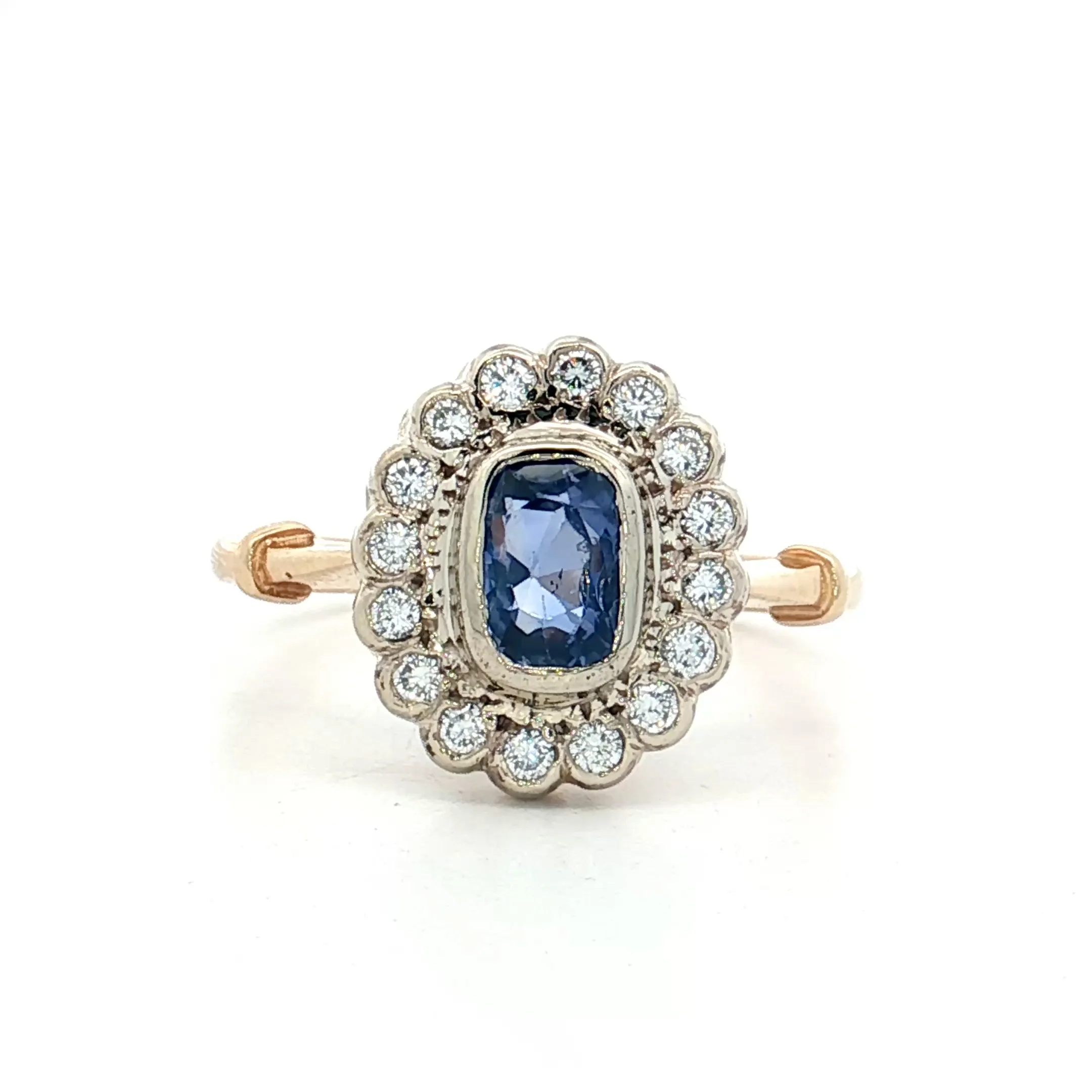 1.34 Blue Sapphire Halo Engagement Ring Two-Tone 14k