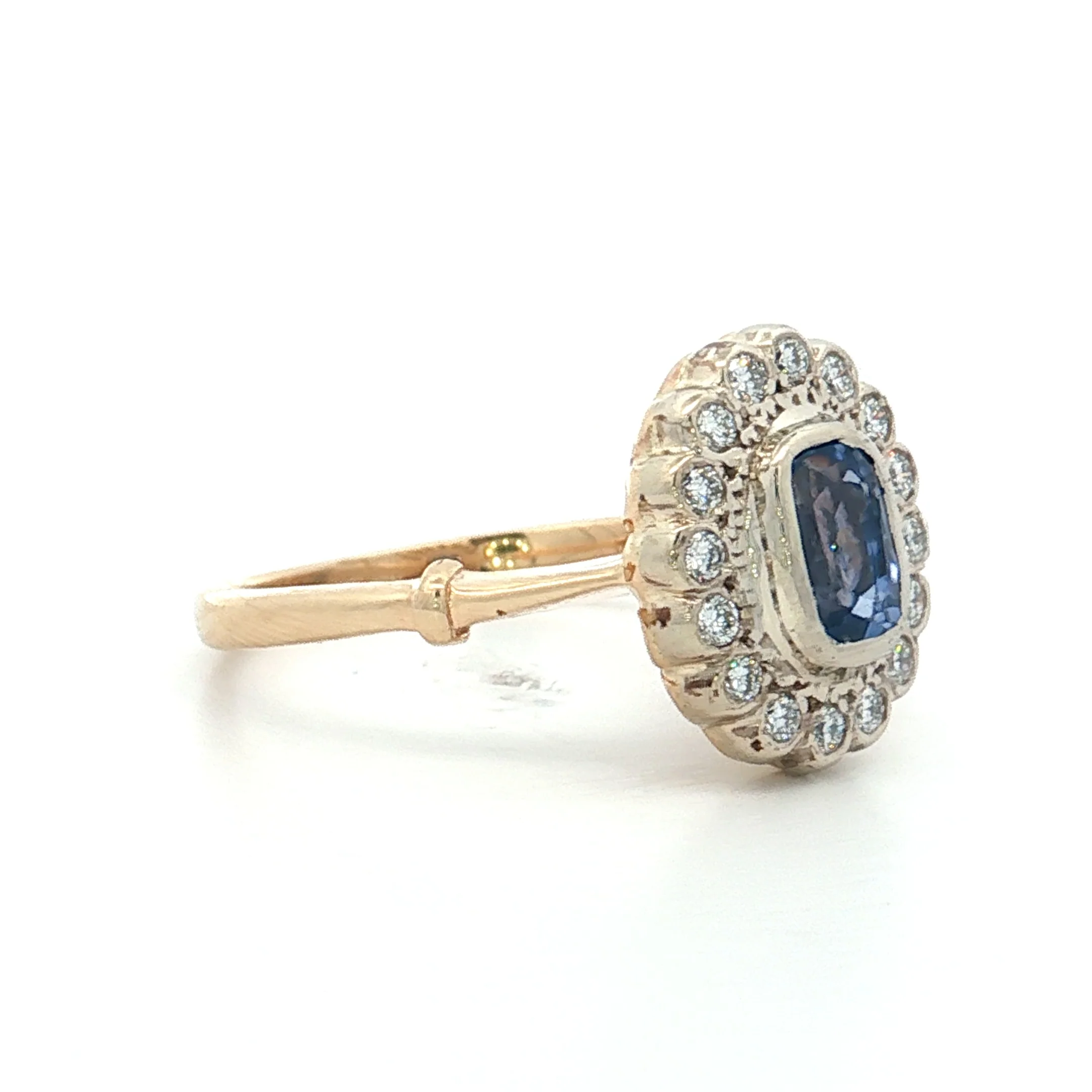 1.34 Blue Sapphire Halo Engagement Ring Two-Tone 14k - Image 3
