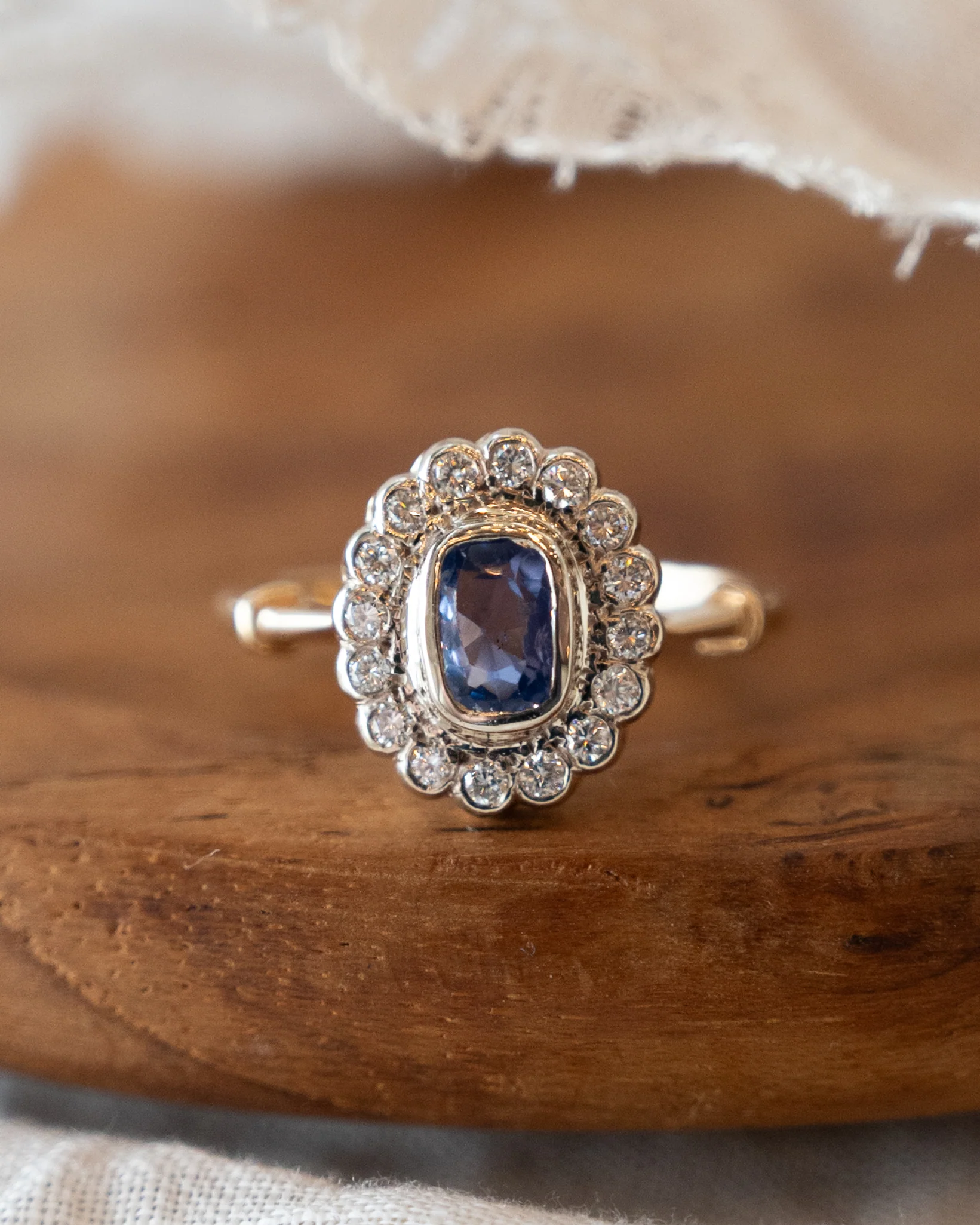 1.34 Blue Sapphire Halo Engagement Ring Two-Tone 14k - Image 6