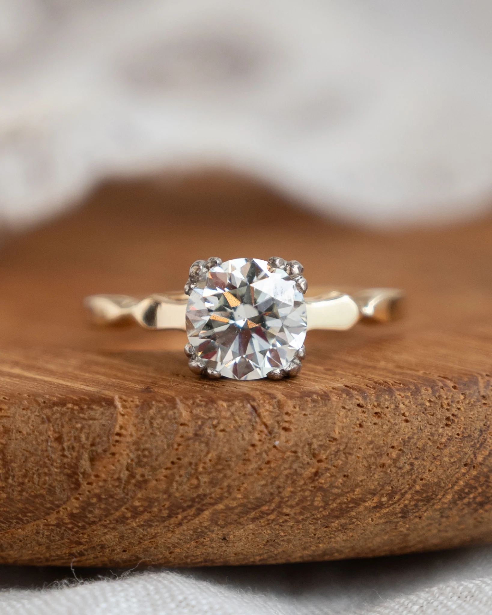 1.36 Vintage Retro Diamond Engagement Ring Two-Tone 14k - Image 6