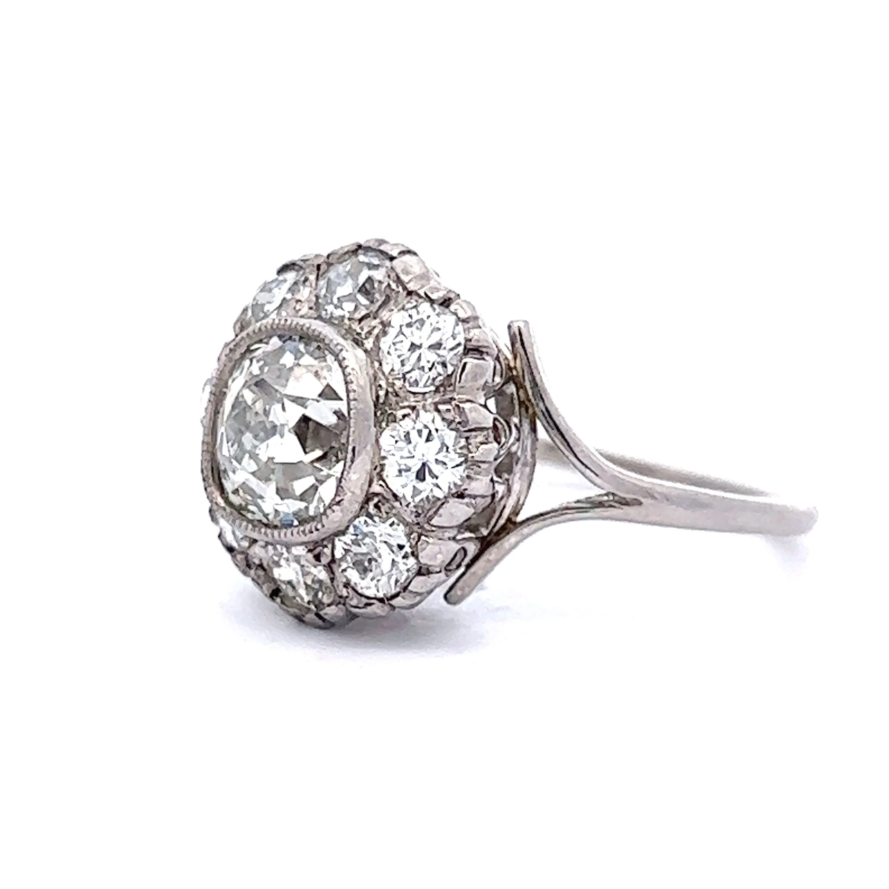 1.37 Art Deco Diamond Cluster Engagement Ring in Platinum - Image 2
