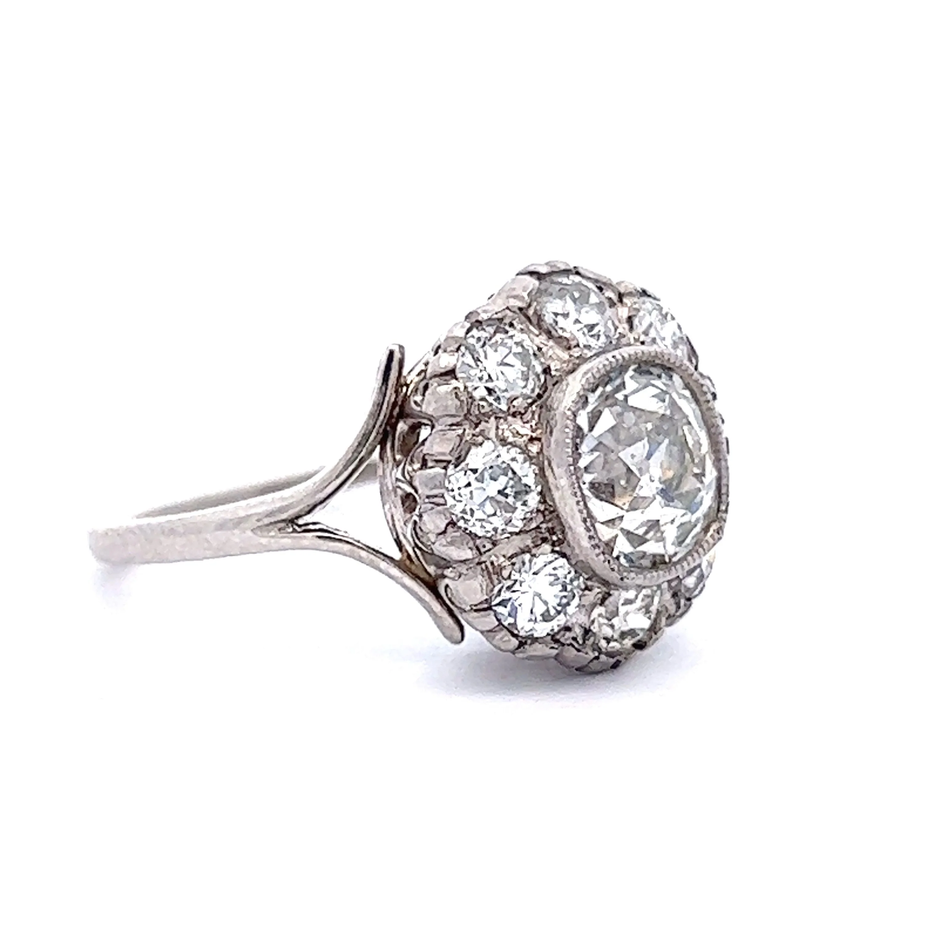 1.37 Art Deco Diamond Cluster Engagement Ring in Platinum - Image 3
