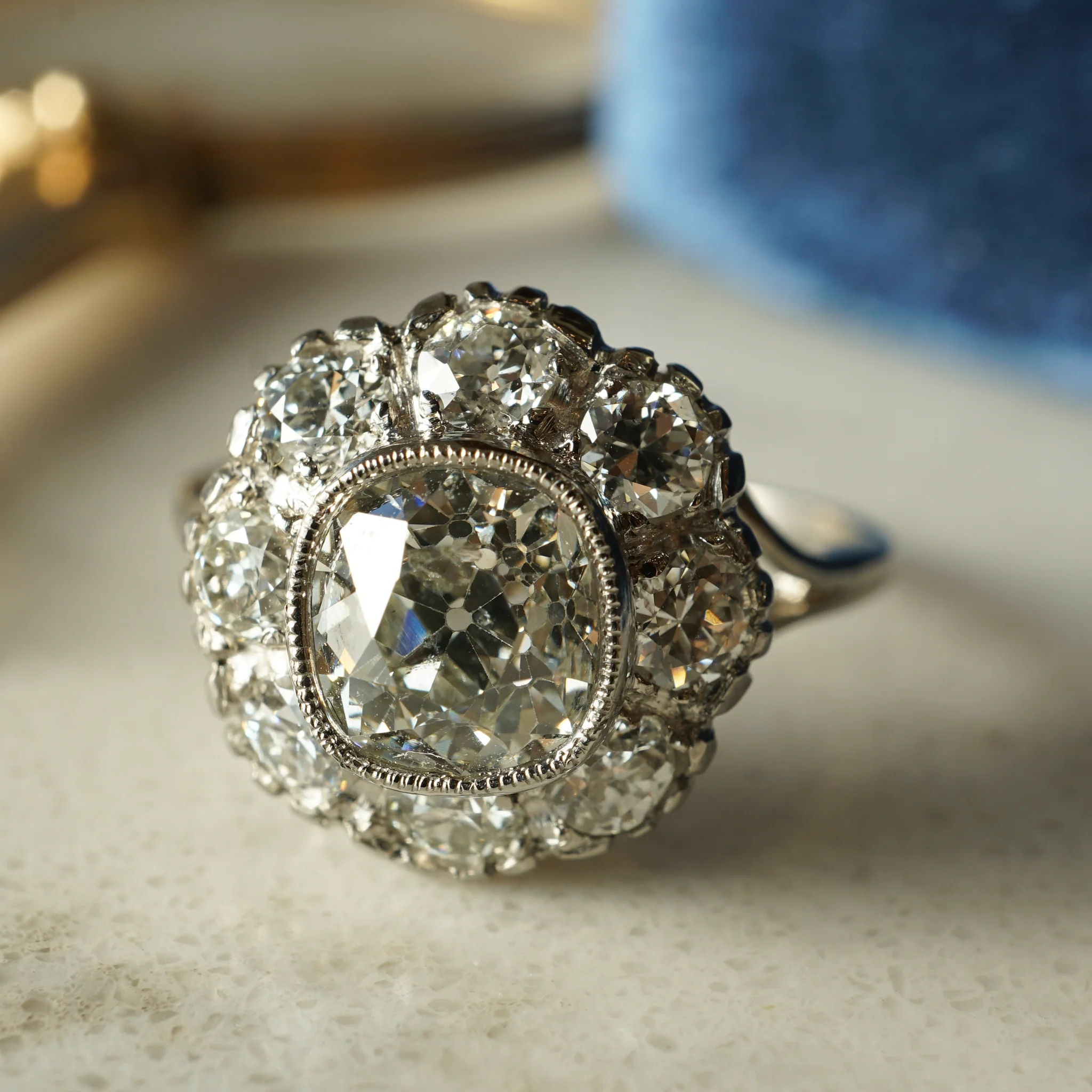 1.37 Art Deco Diamond Cluster Engagement Ring in Platinum - Image 7