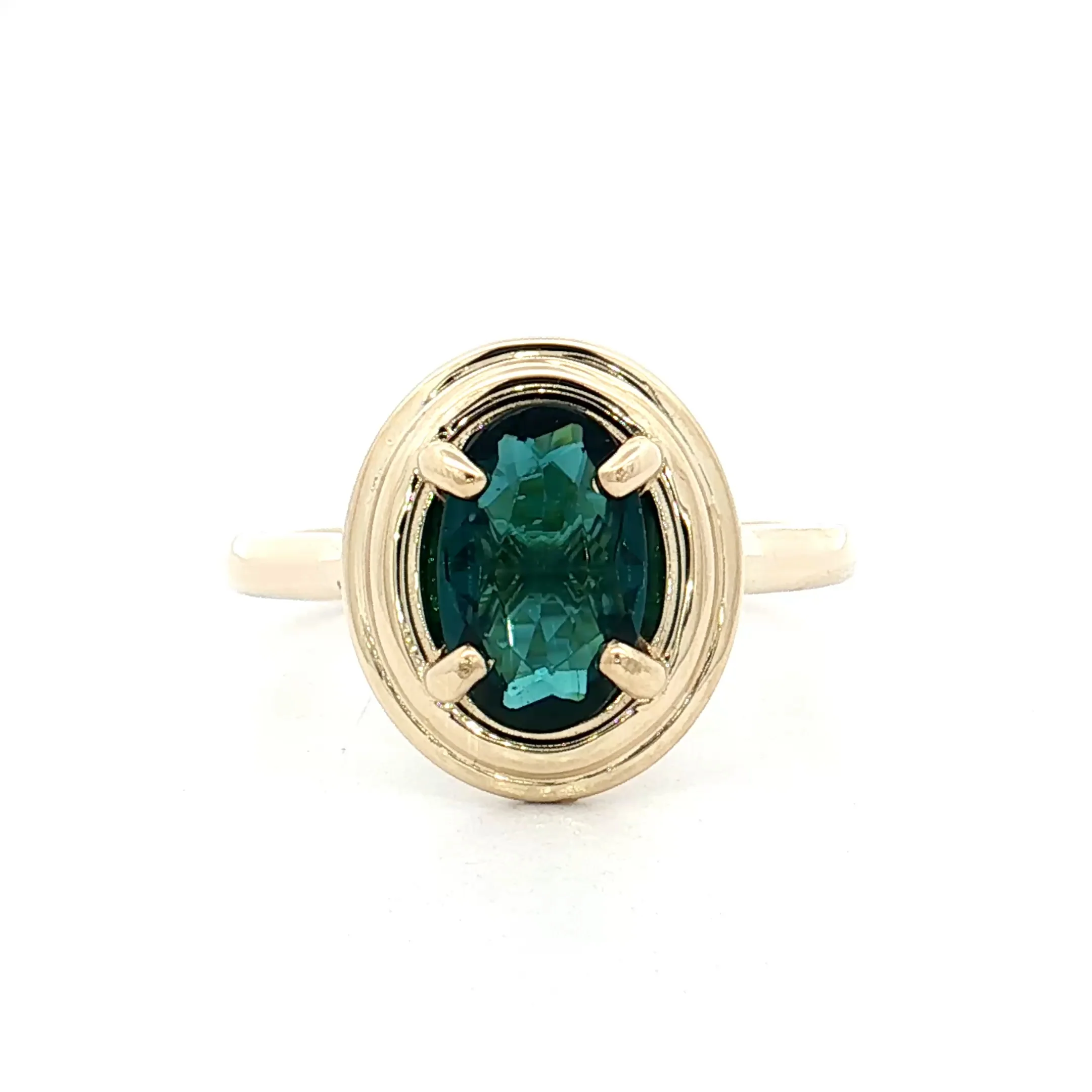 1.37 Oval Green Sapphire Engagement Ring 14k Yellow Gold