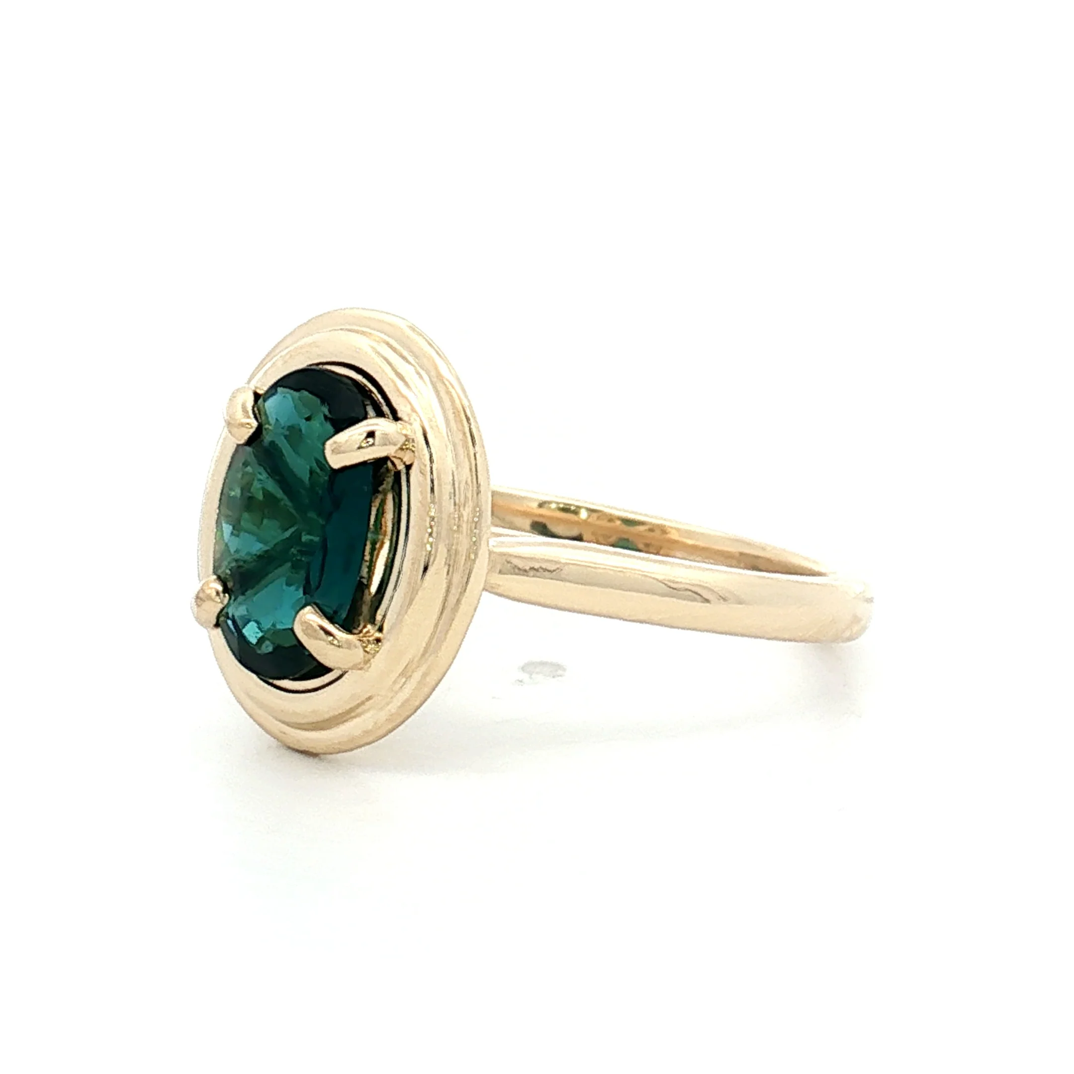 1.37 Oval Green Sapphire Engagement Ring 14k Yellow Gold - Image 2