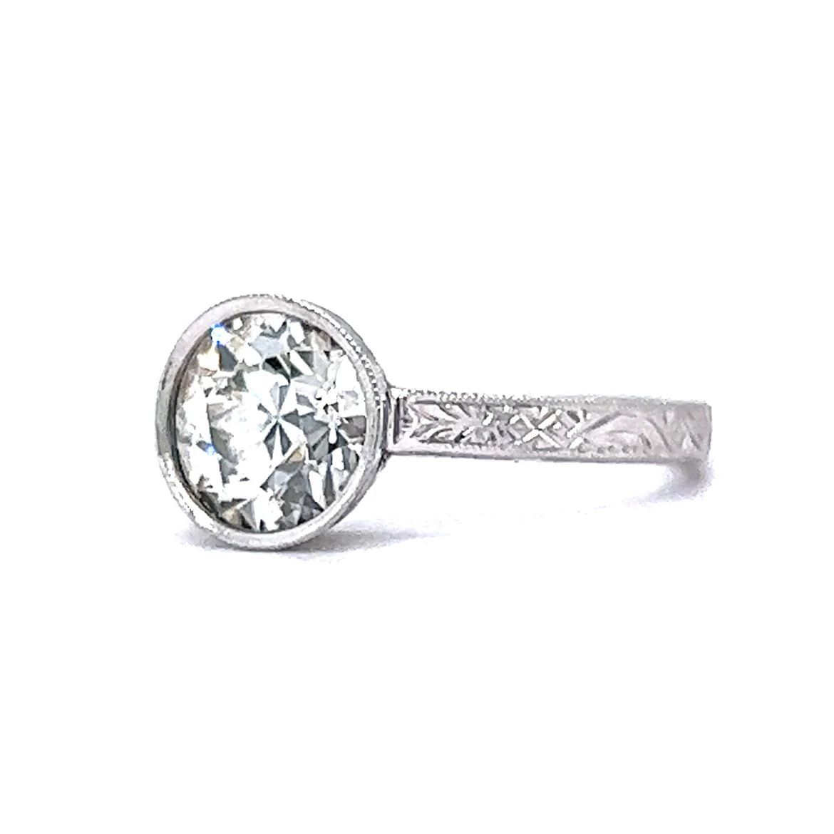 1.38 Old European Solitaire Bezel Platinum Engagement Ring - Image 2