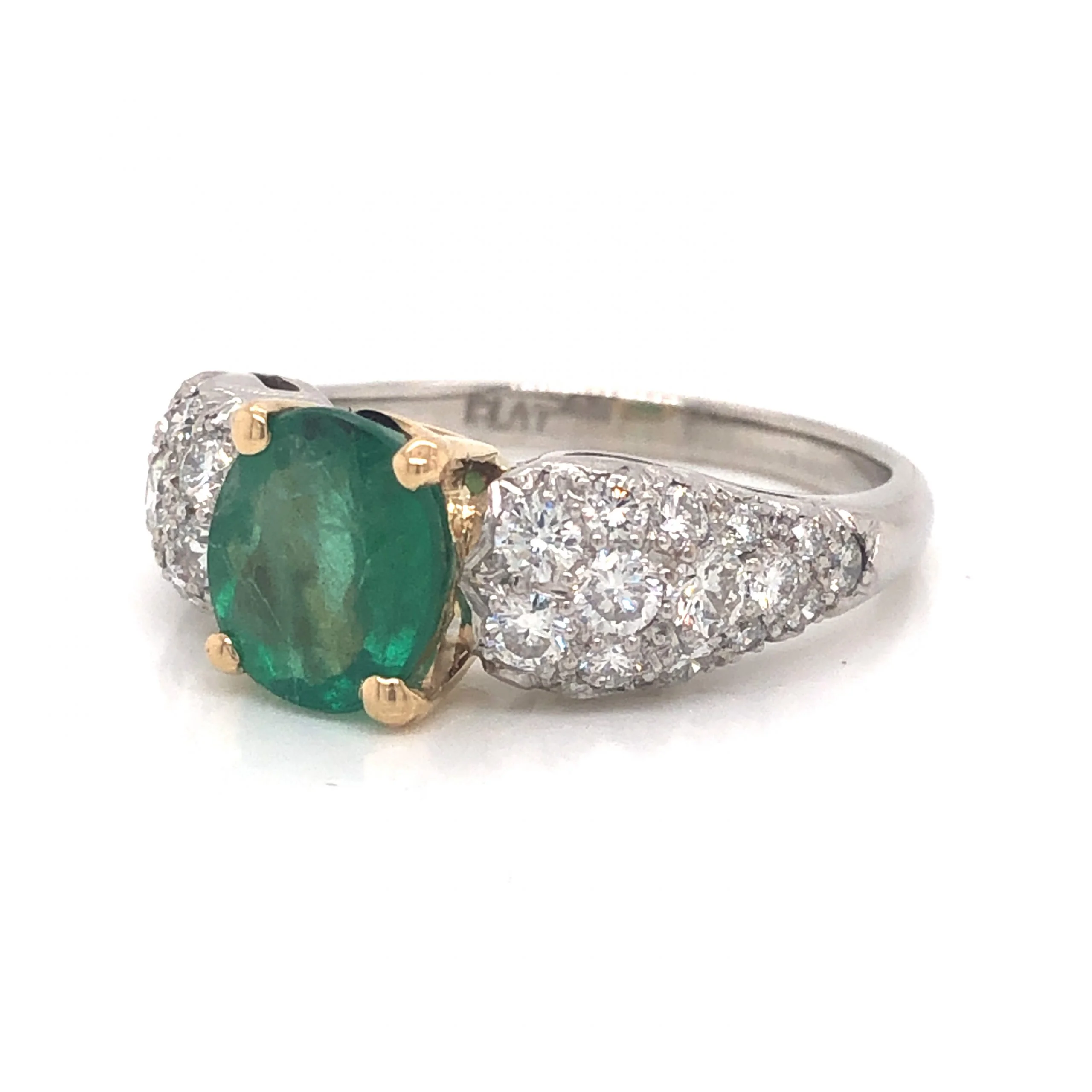 1.39 Oval Cut Emerald & Pave Diamond Ring in Platinum & 14k - Image 2